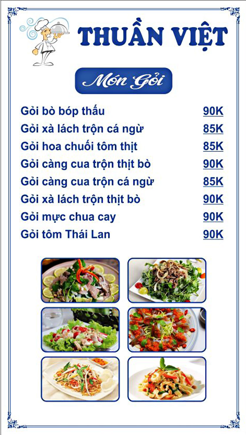 Menu Thuần Việt Restaurant - Đường 30 tháng 4 2