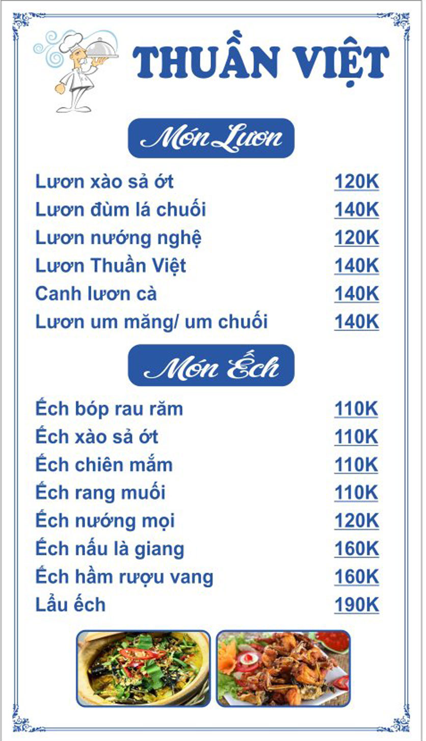 Menu Thuần Việt Restaurant - Đường 30 tháng 4 3