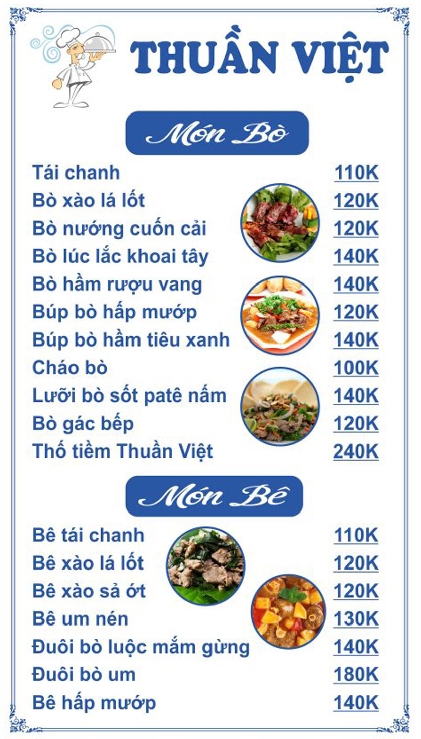 Menu Thuần Việt Restaurant - Đường 30 tháng 4 5