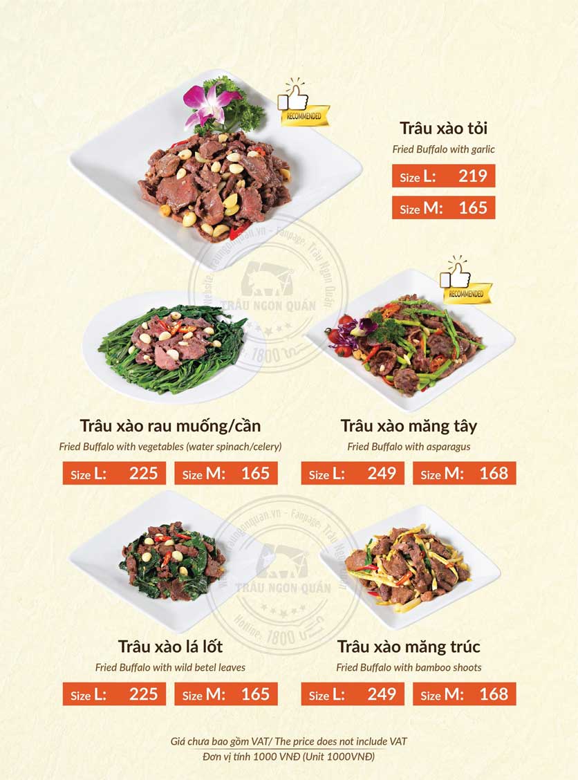 Menu Trâu Ngon Quán - Lê Văn Thiêm 13 