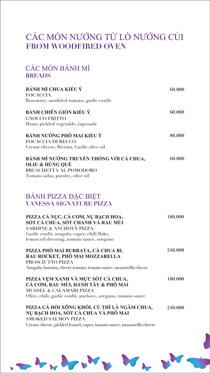 Menu Vanessa Beach Club - Cocobay Đà Nẵng 1