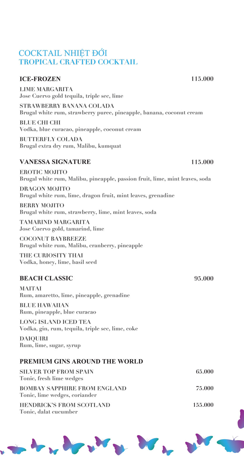 Menu Vanessa Beach Club - Cocobay Đà Nẵng 9