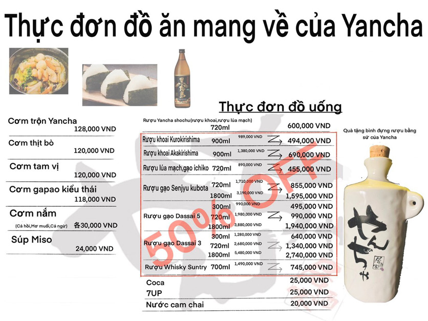 Menu Izakaya Yancha - Triệu Việt Vương 2 