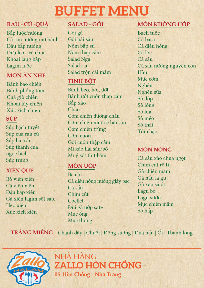 Menu Zallo - Hòn Chồng 1