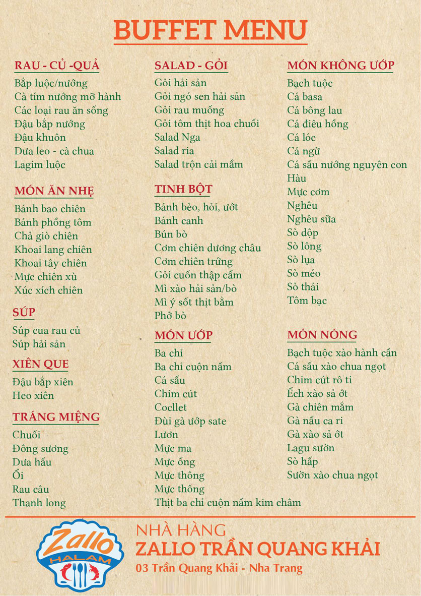 Menu Zallo - Trần Quang Khải 1