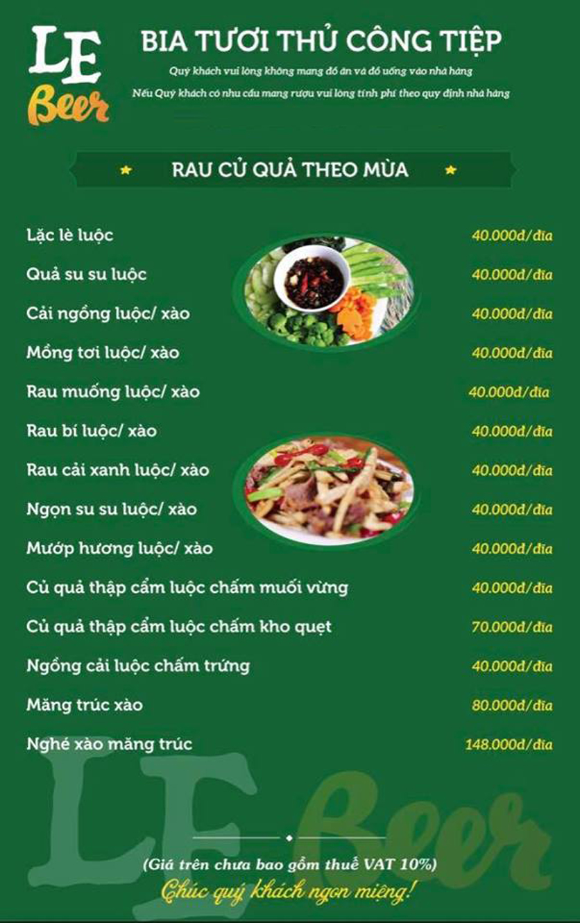 Menu Le Beer – Phạm Văn Bạch 2