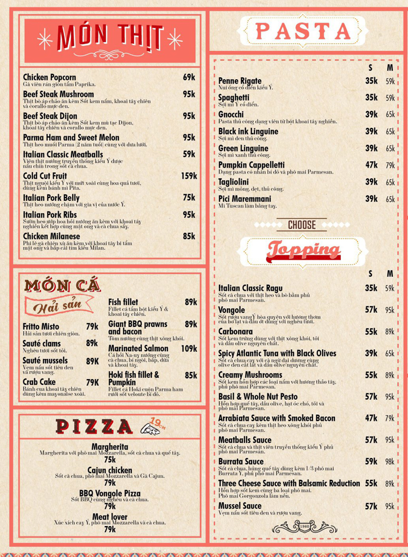 Menu Pasta Fresca Avenue – Phan Xích Long 1