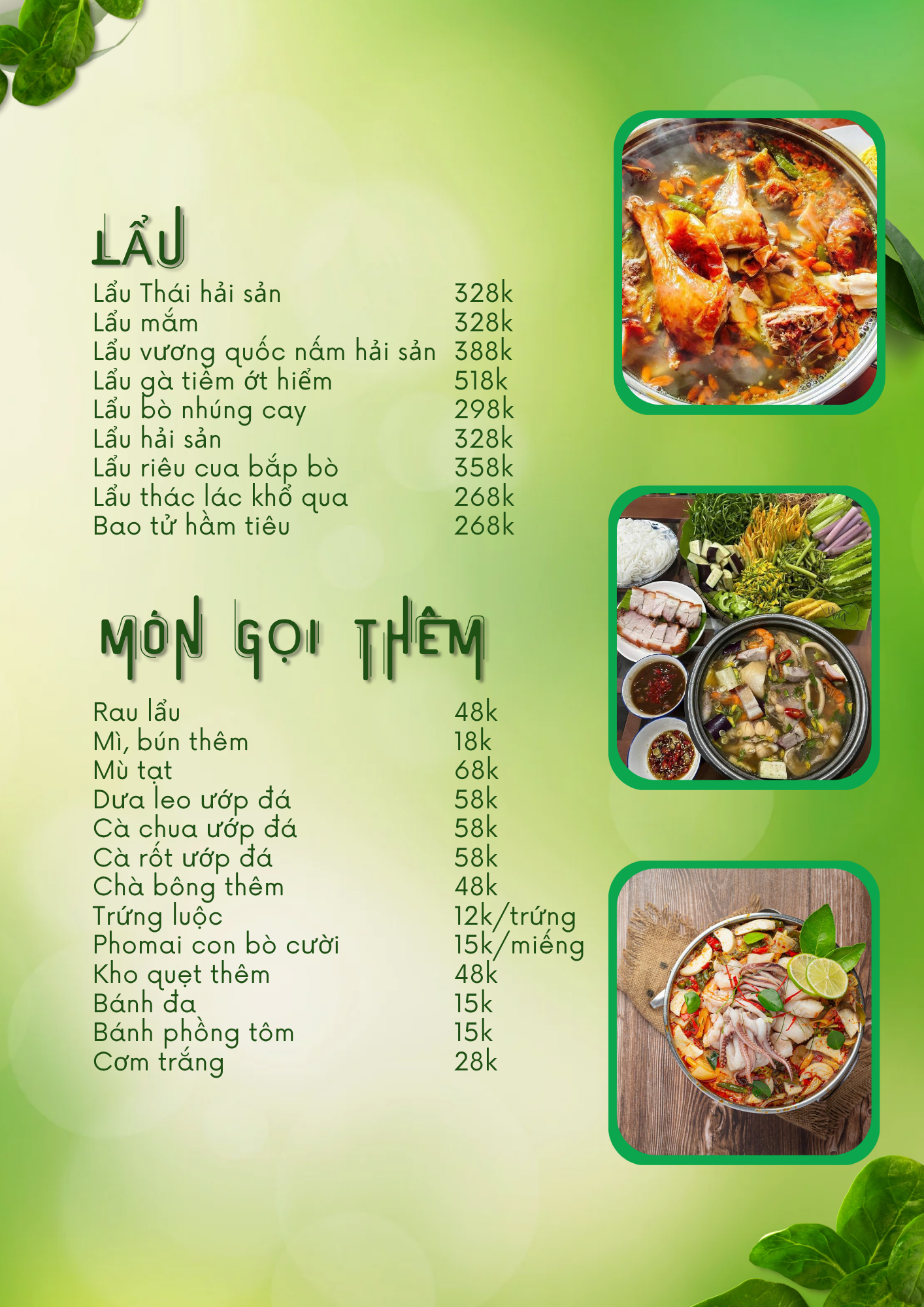 Menu Nhà Hàng Ẩm Thực Ven Sông Hương Quê - Thủ Đức 9 