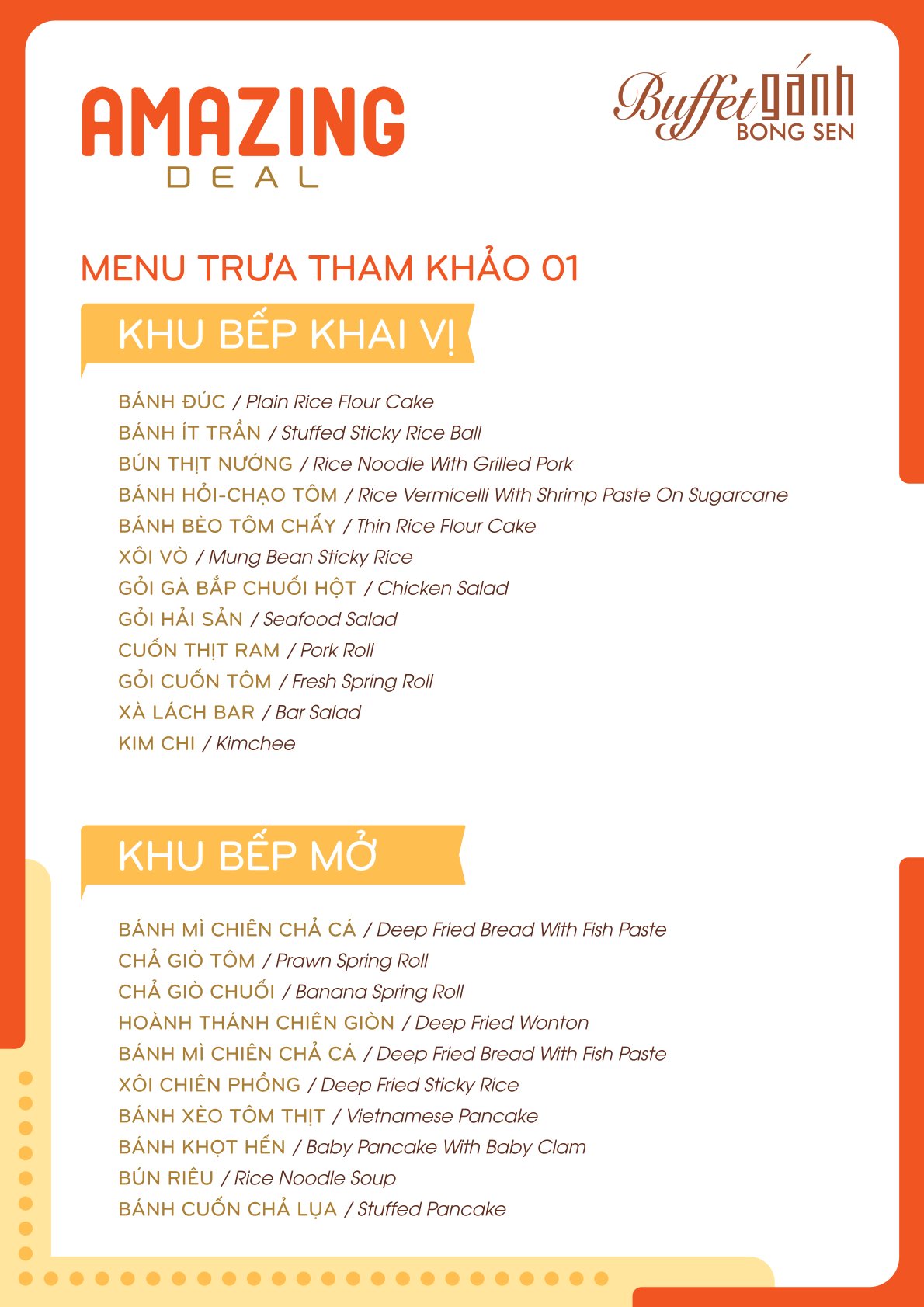 Menu Buffet Gánh - Khách Sạn Bông Sen 2