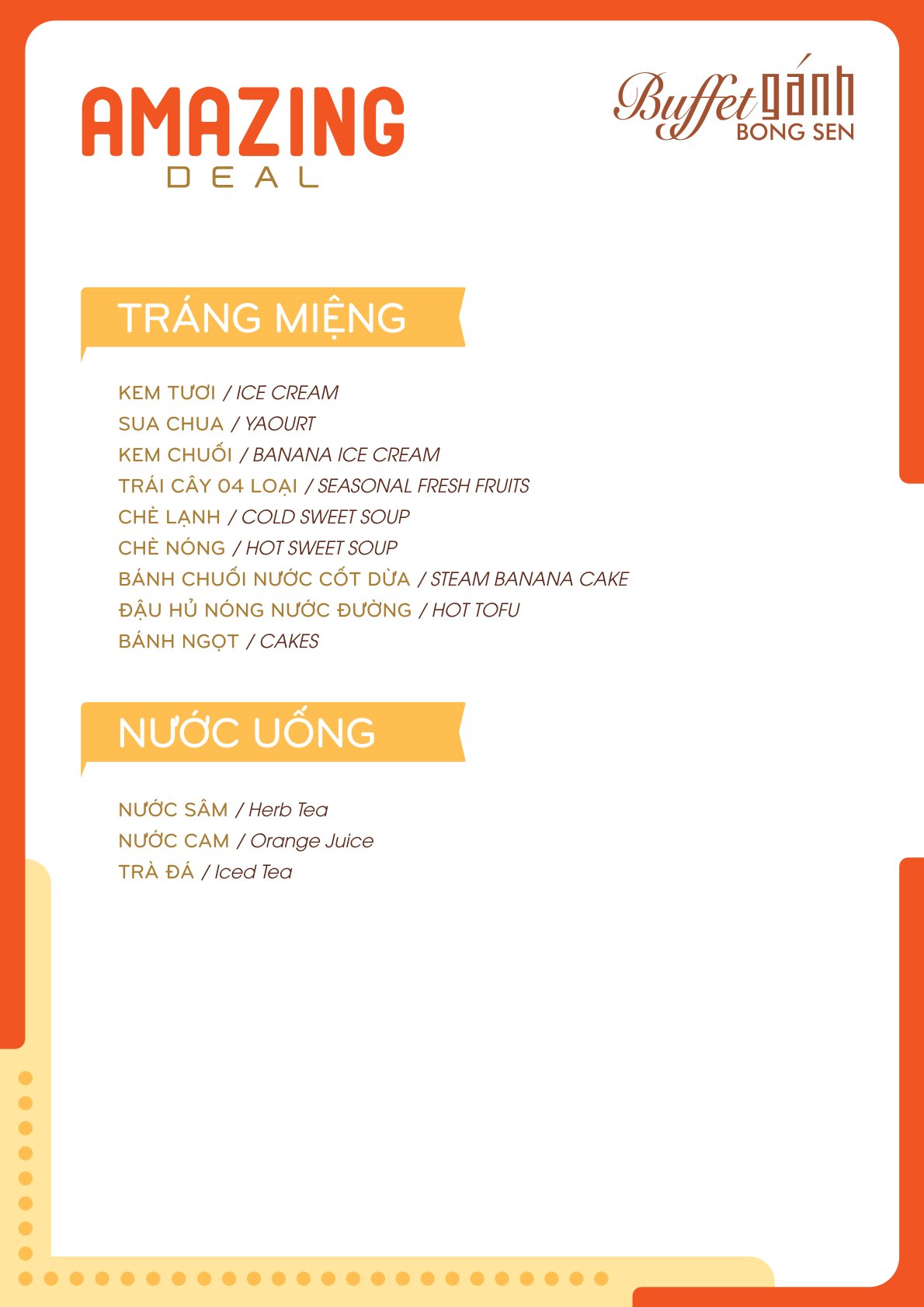 Menu Buffet Gánh - Khách Sạn Bông Sen 4