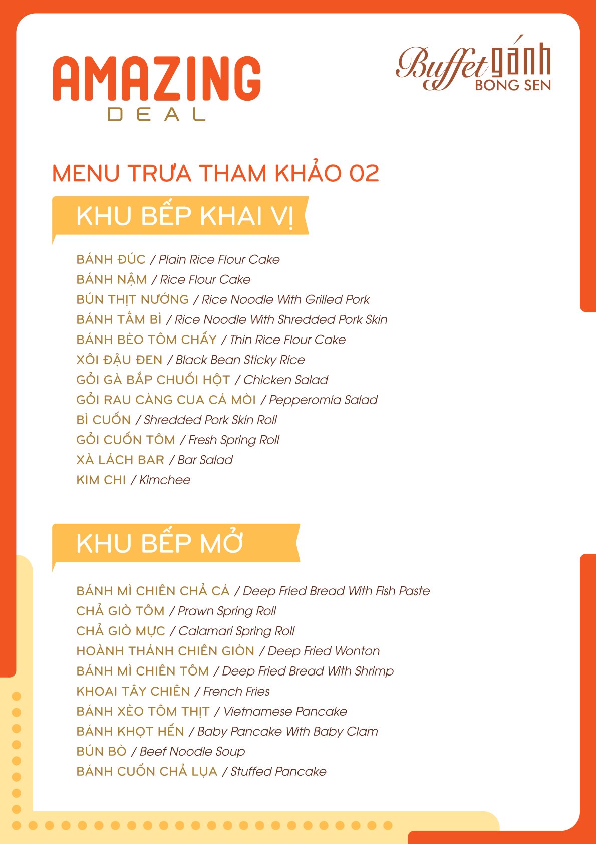Menu Buffet Gánh - Khách Sạn Bông Sen 5