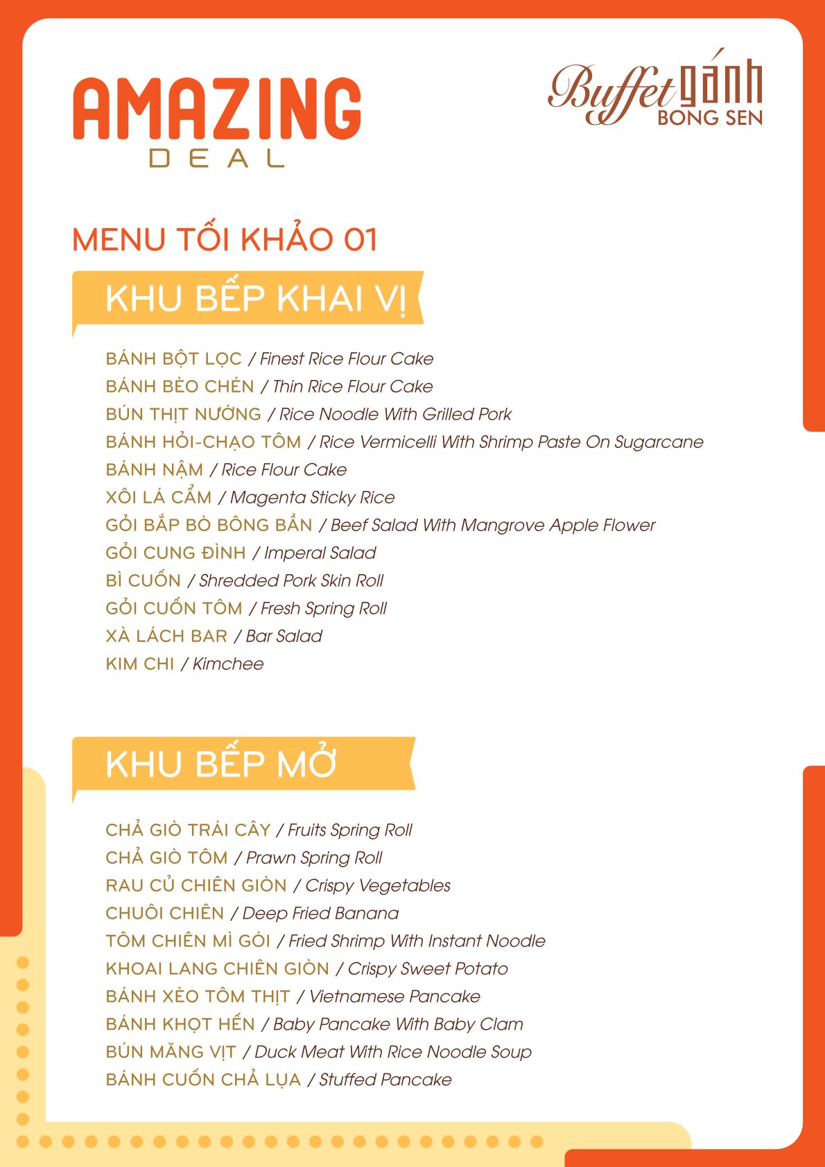 Menu Buffet Gánh - Khách Sạn Bông Sen 9 