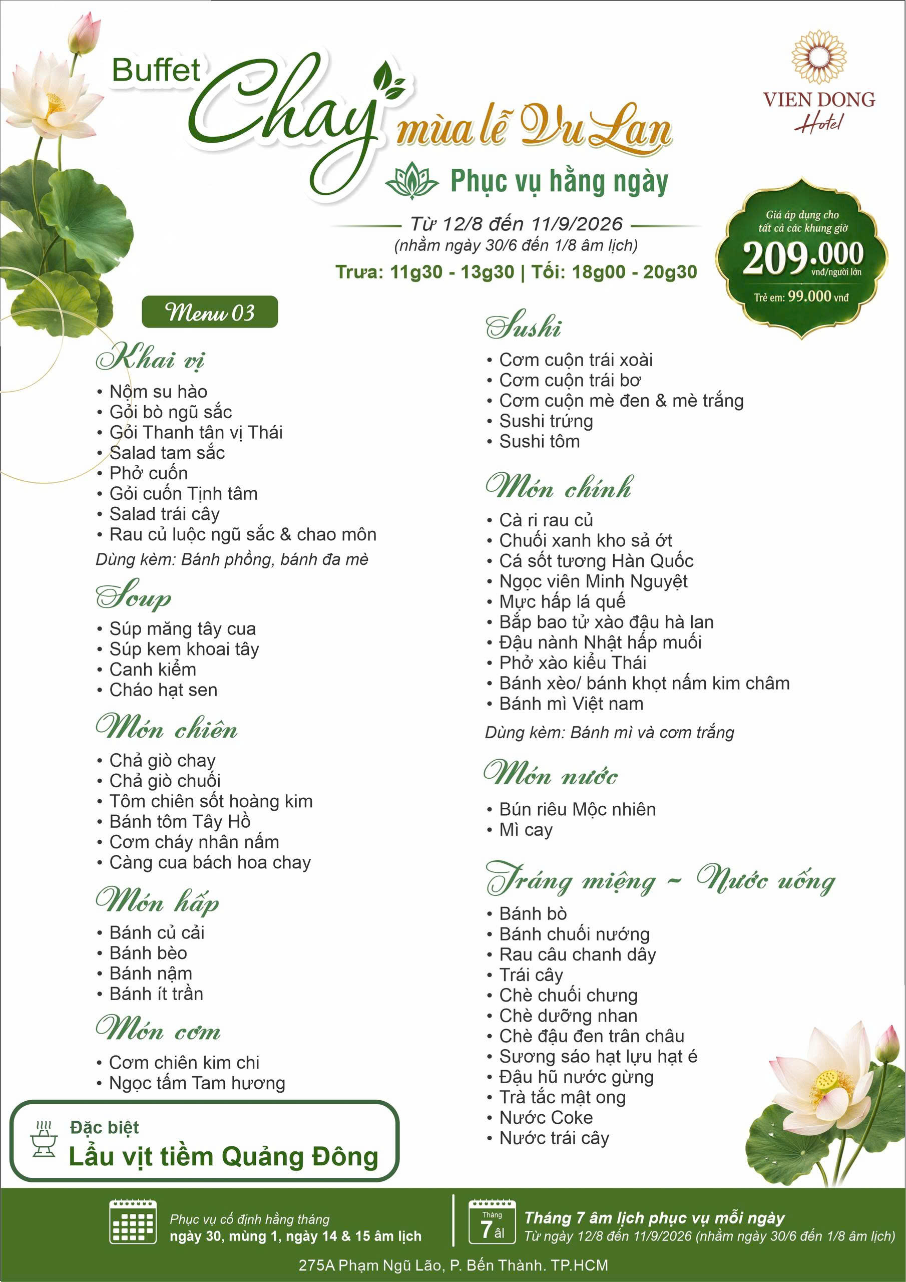 Menu Buffet Chay - Khách Sạn Viễn Đông 2 