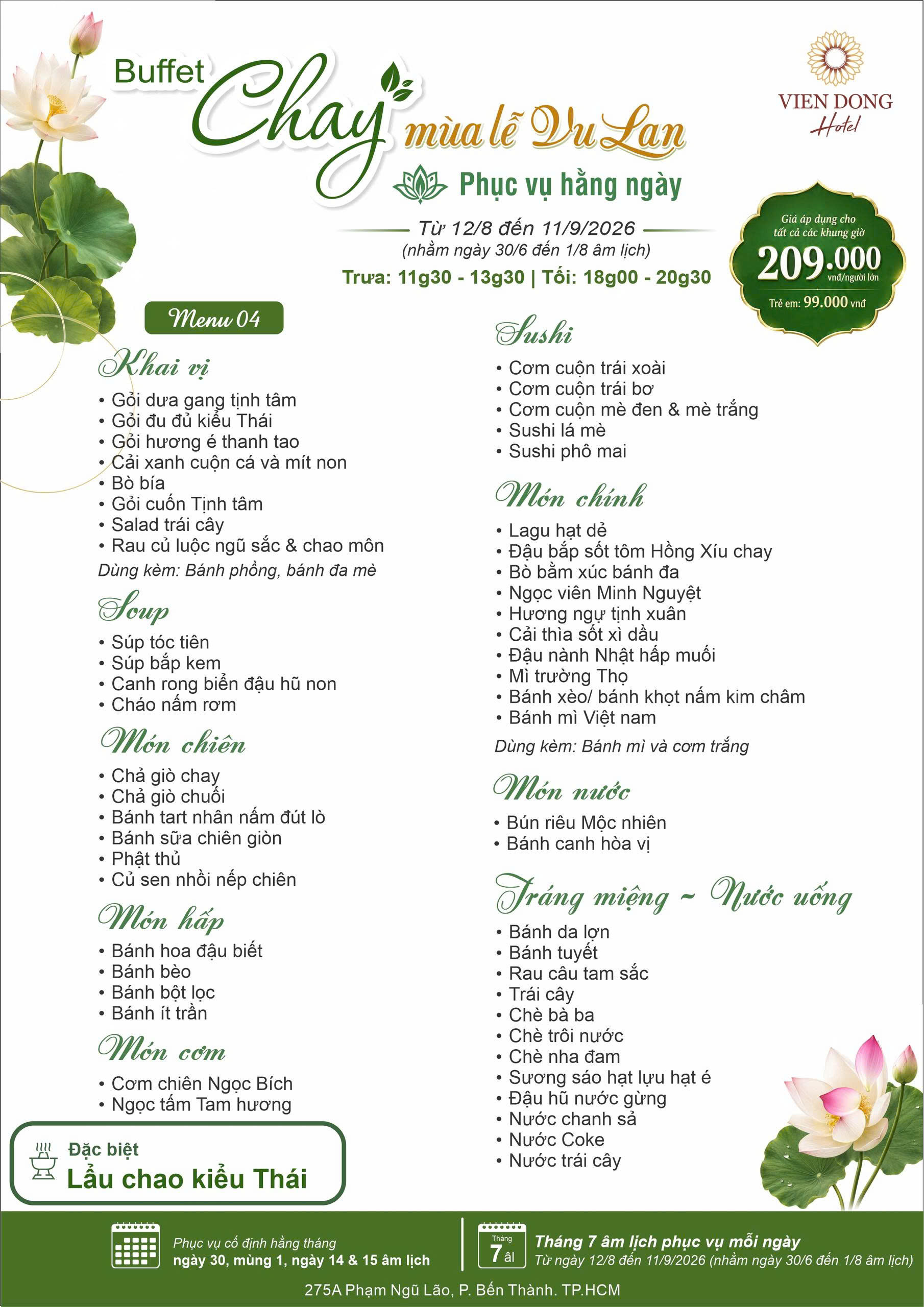 Menu Buffet Chay - Khách Sạn Viễn Đông 3 
