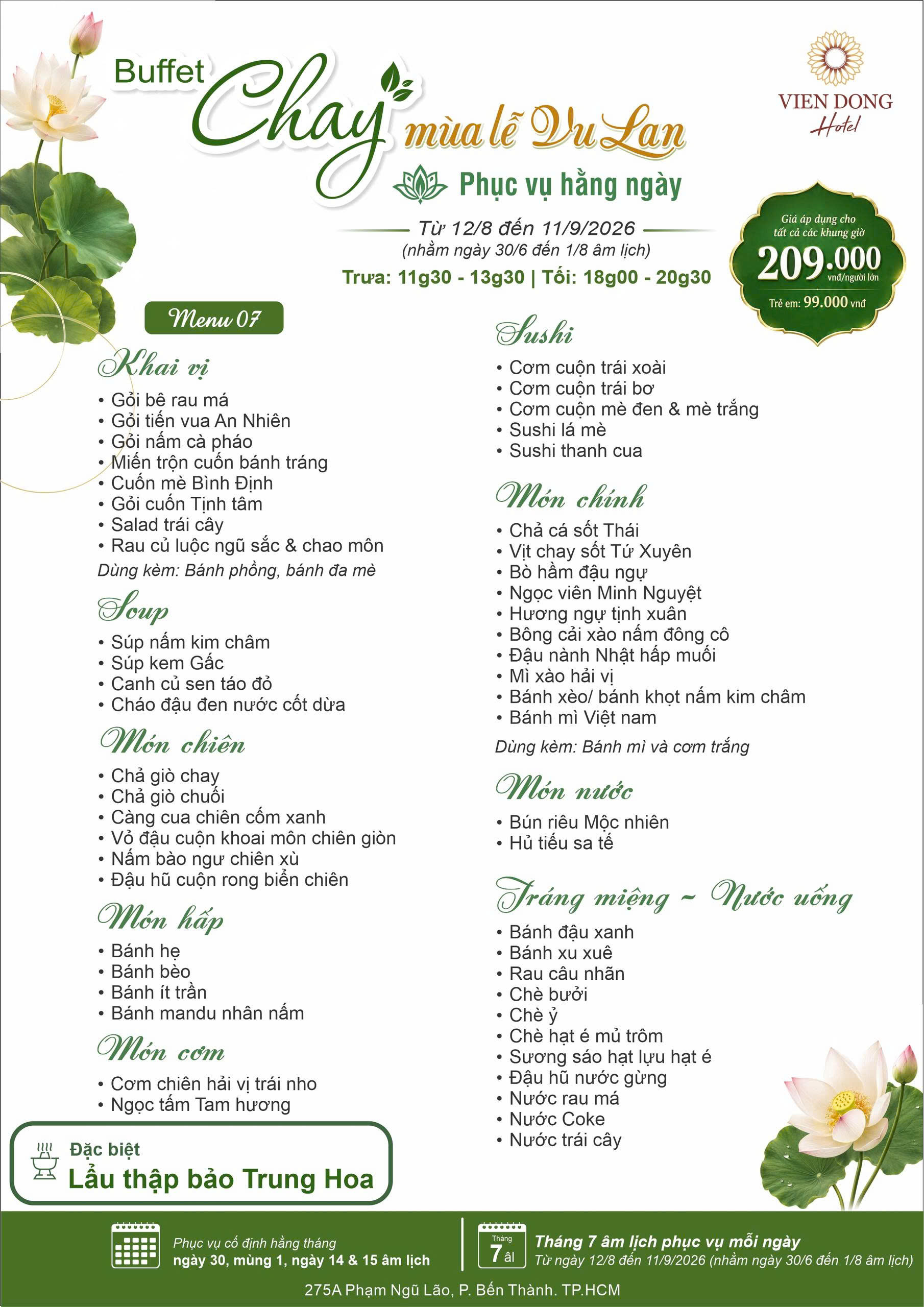 Menu Buffet Chay - Khách Sạn Viễn Đông 6 