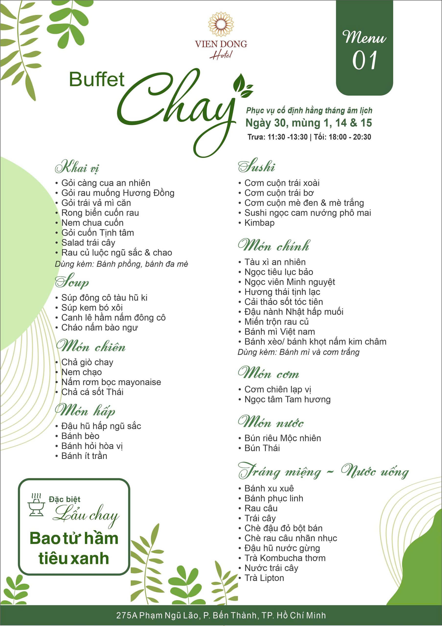 Menu Buffet Chay - Khách Sạn Viễn Đông 1