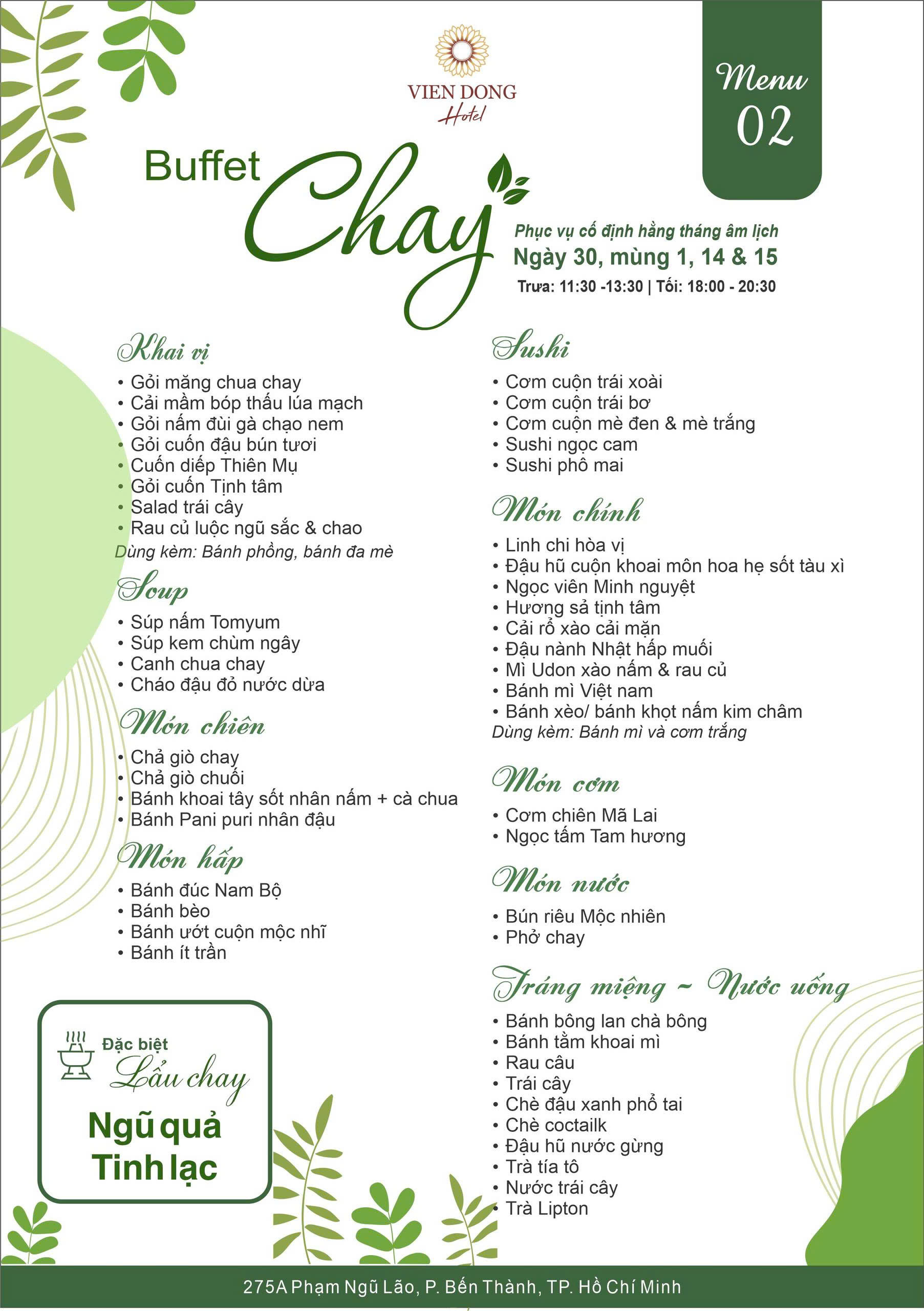 Menu Buffet Chay - Khách Sạn Viễn Đông 2