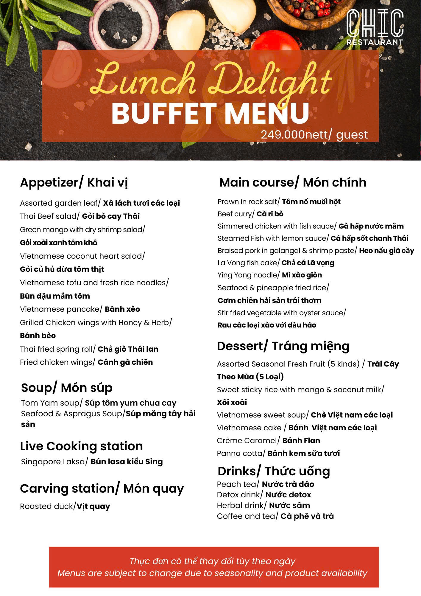 Menu Chic Restaurant - Bay Hotel 1 