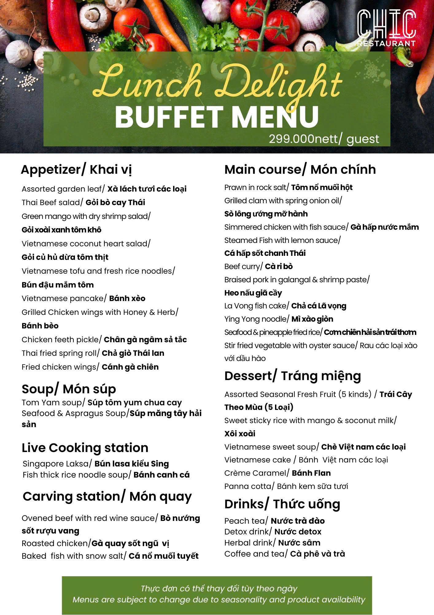 Menu Chic Restaurant - Bay Hotel 2 