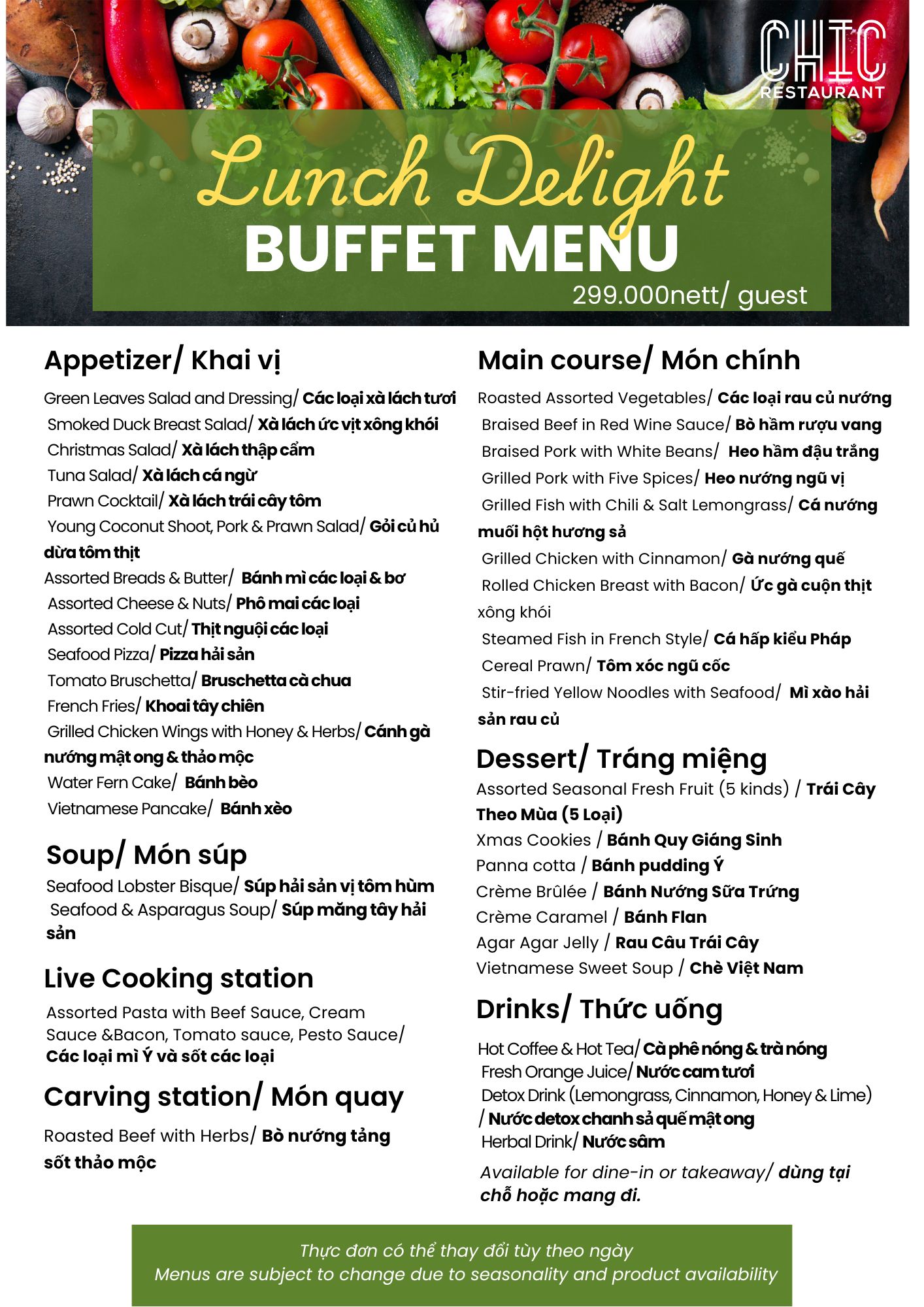 Menu Chic Restaurant - Bay Hotel 2 