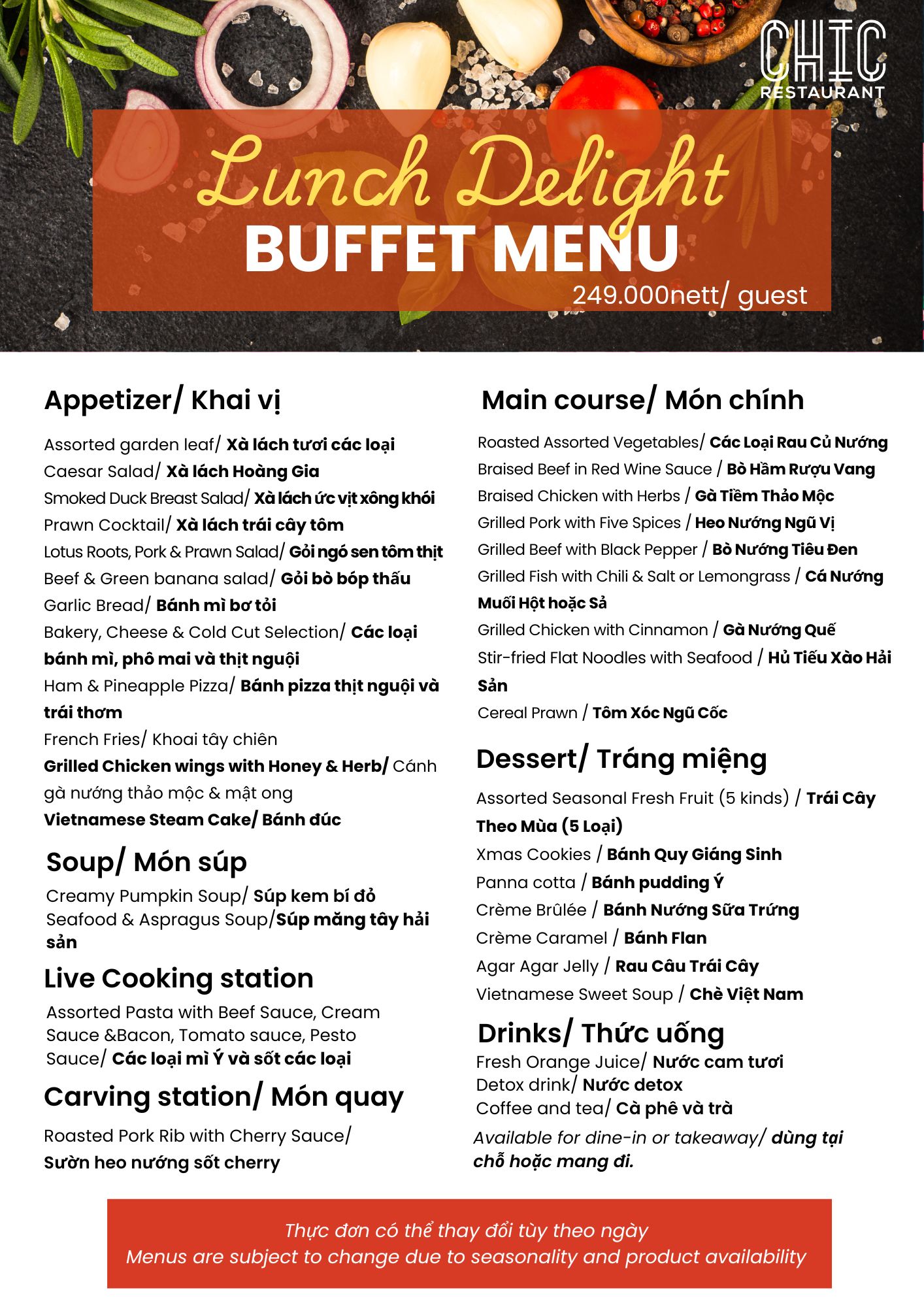 Menu Chic Restaurant - Bay Hotel 1 