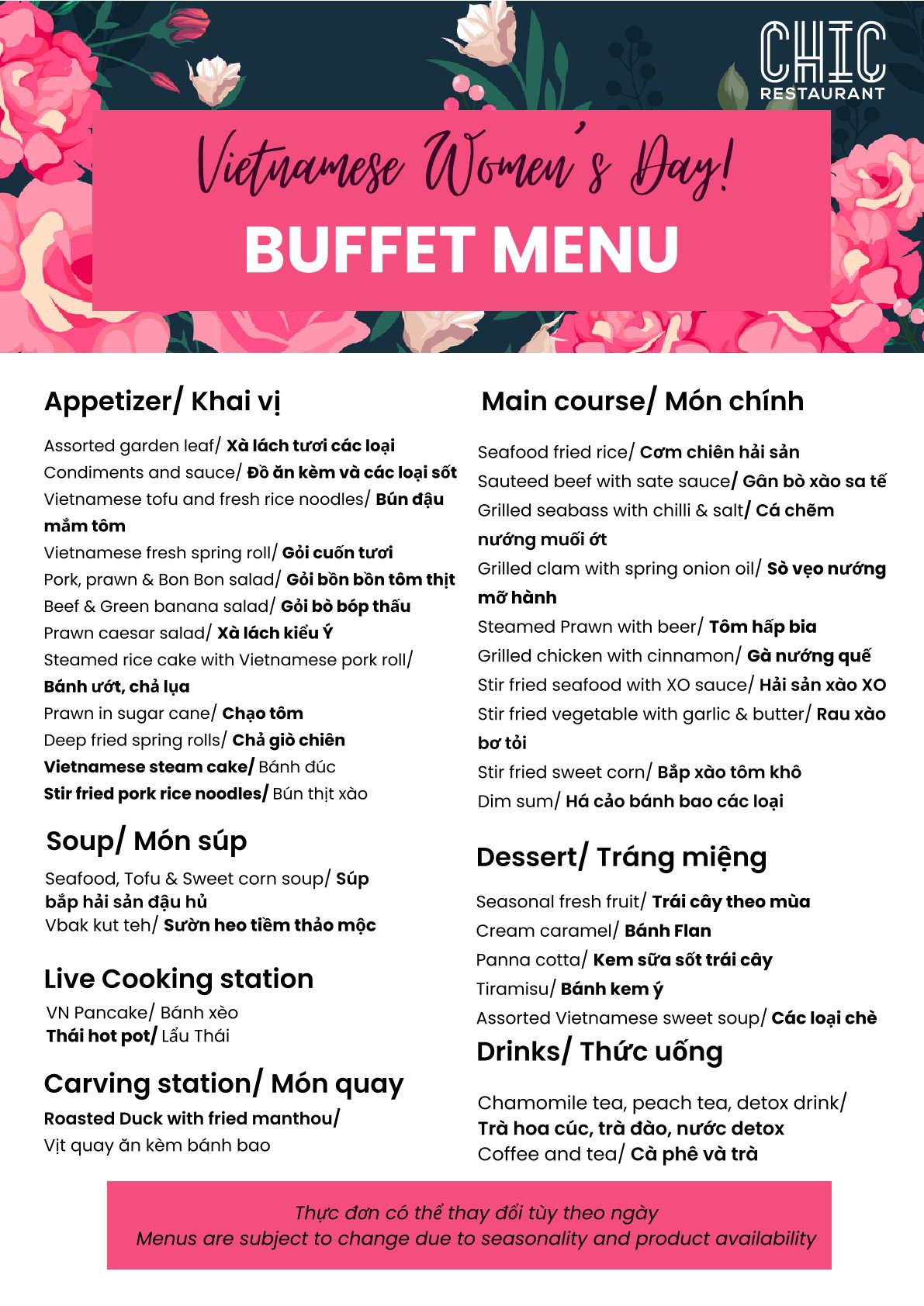 Menu Chic Restaurant - Bay Hotel 1