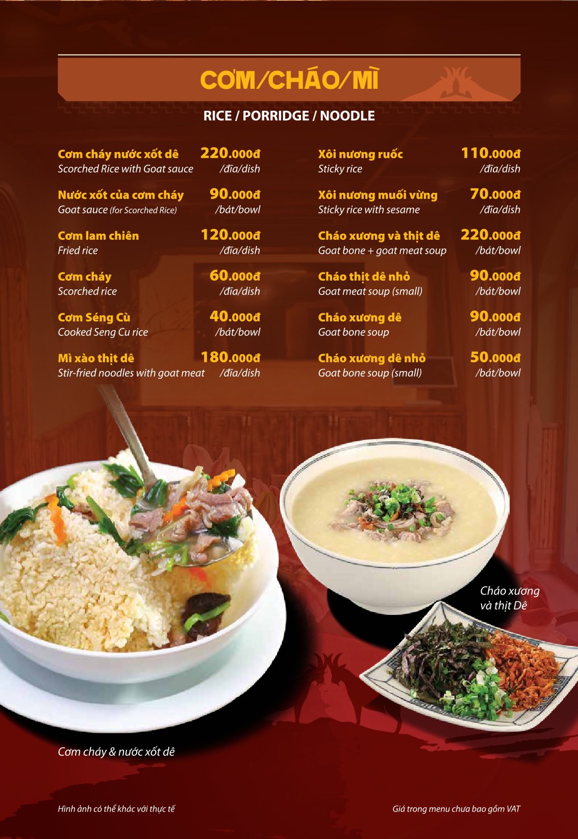 Menu Dê Ré Song Dương - Hàn Thuyên 22 