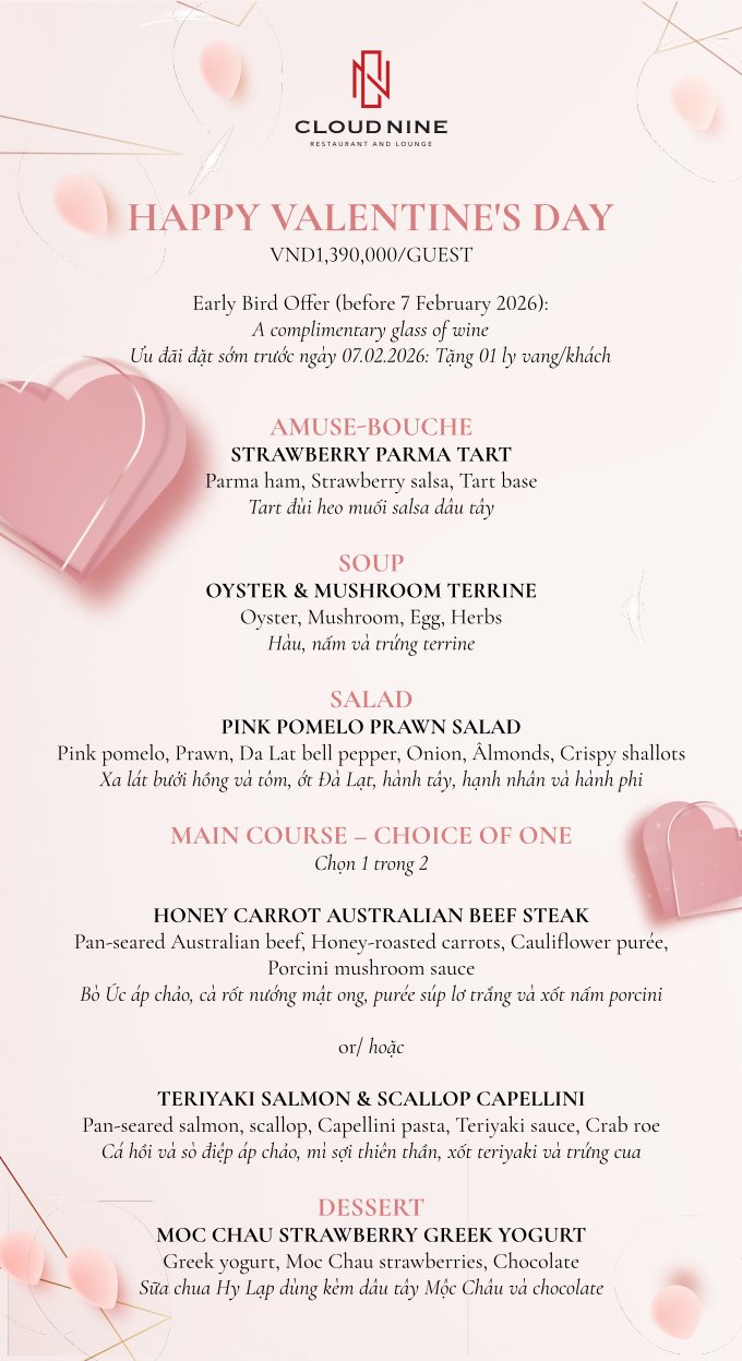 Menu Cloud Nine Restaurant - Hàng Bè 1 