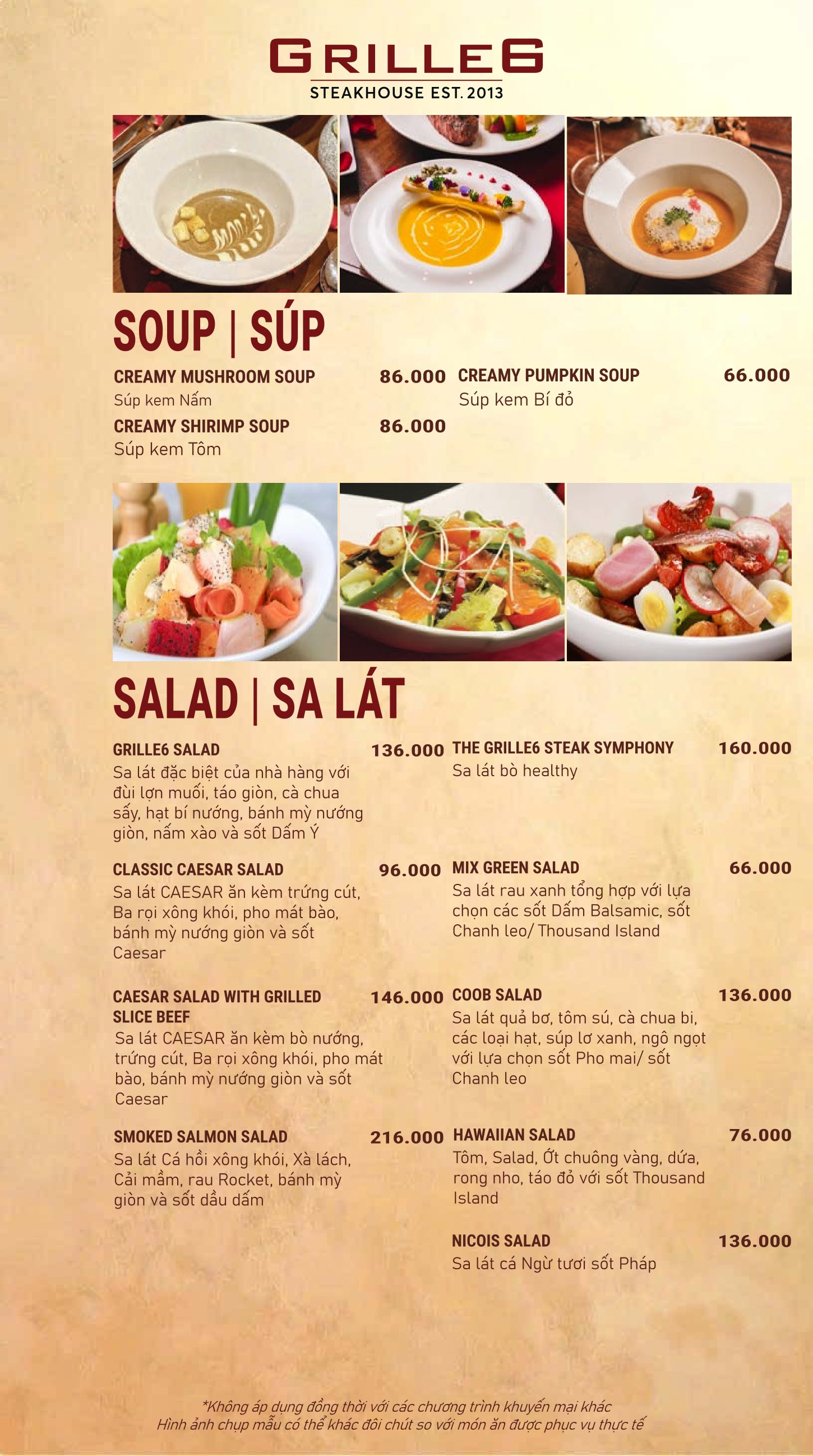 Menu GRILLE6 Steakhouse - Hào Nam 1