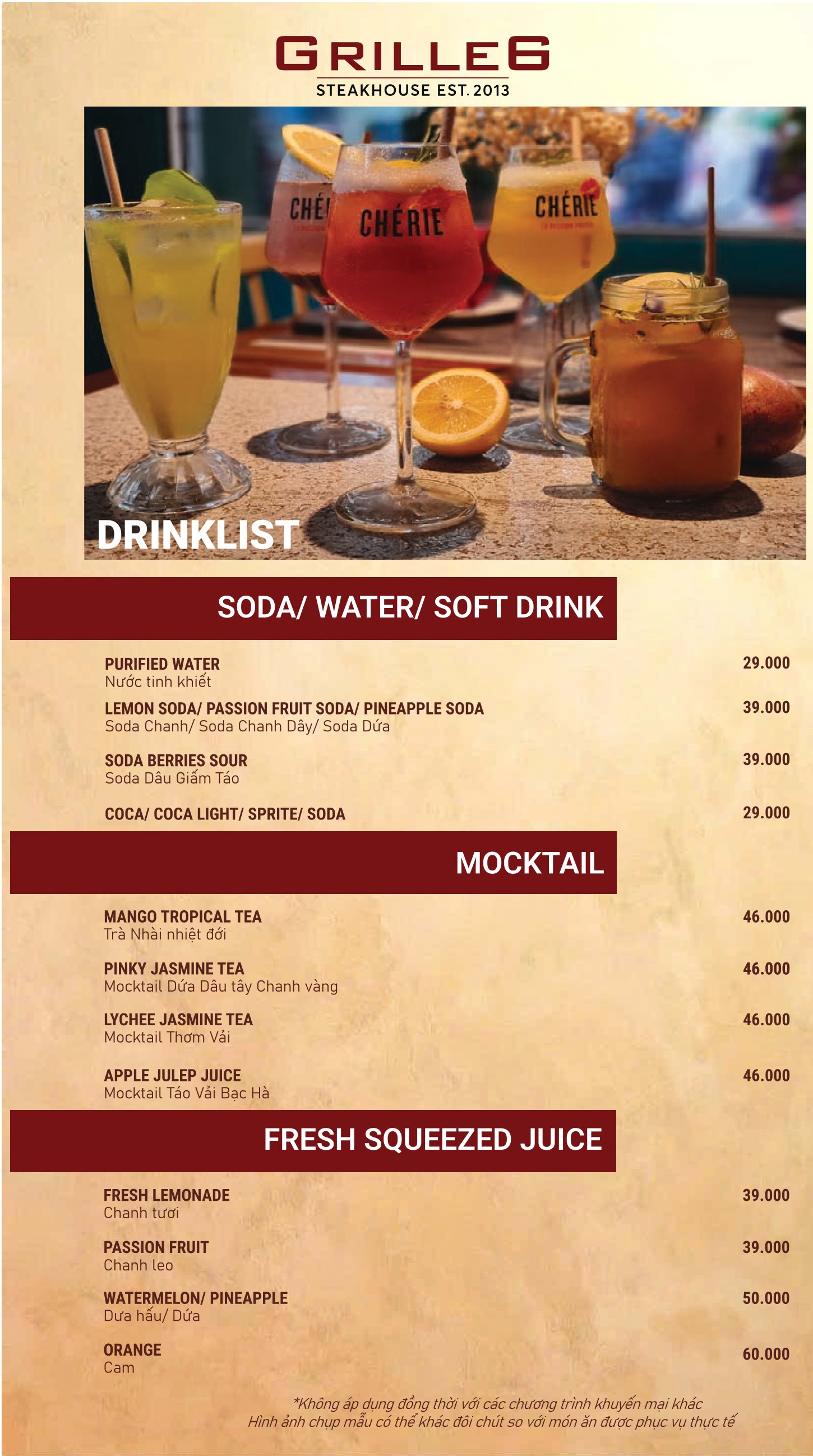Menu GRILLE6 Steakhouse - Hào Nam 9