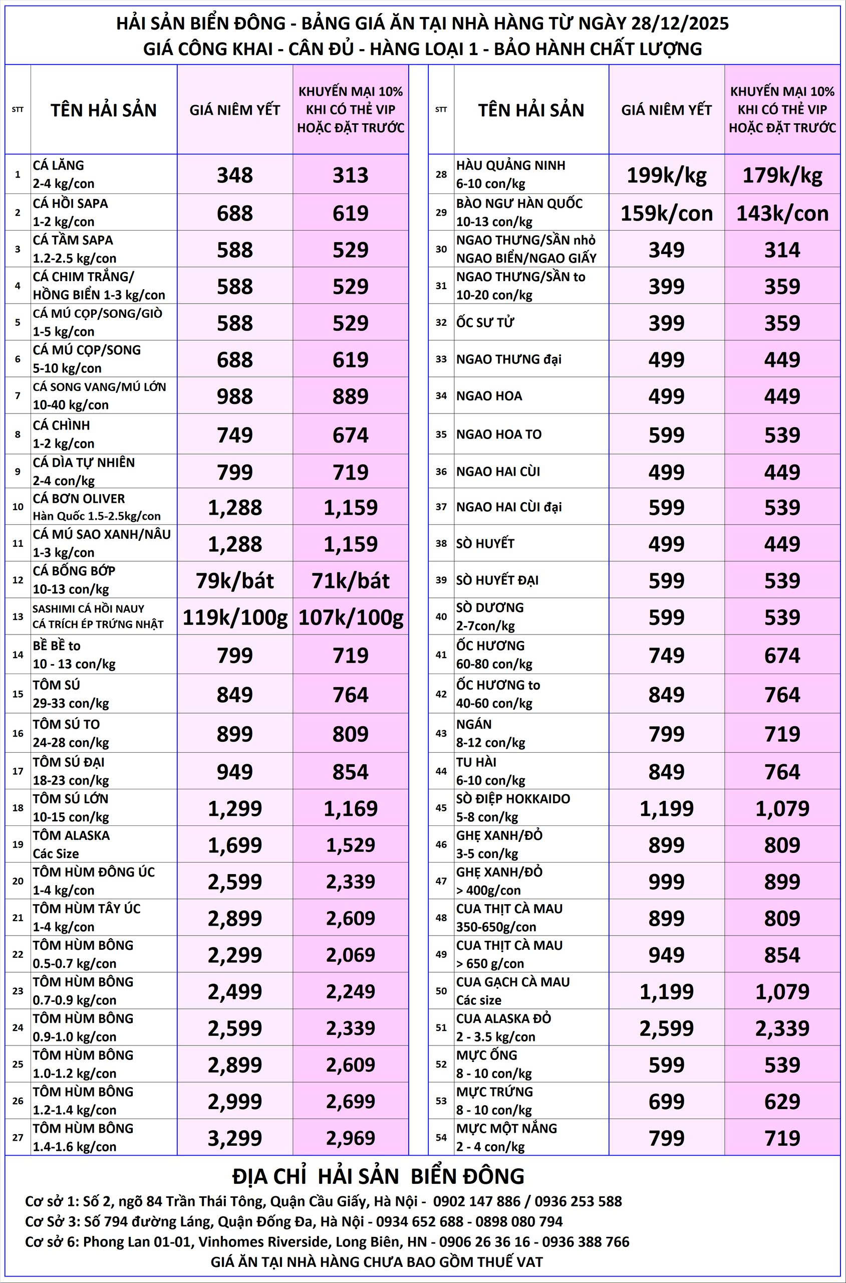 Menu Hải Sản Biển Đông - 794 Đường Láng 1 
