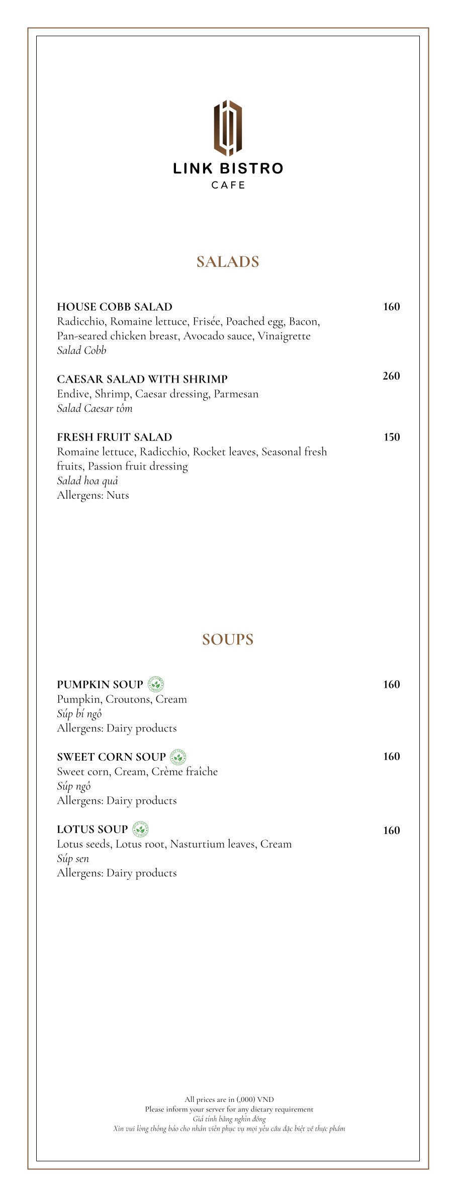 Menu Link Bistro Cafe - Bà Triệu 7