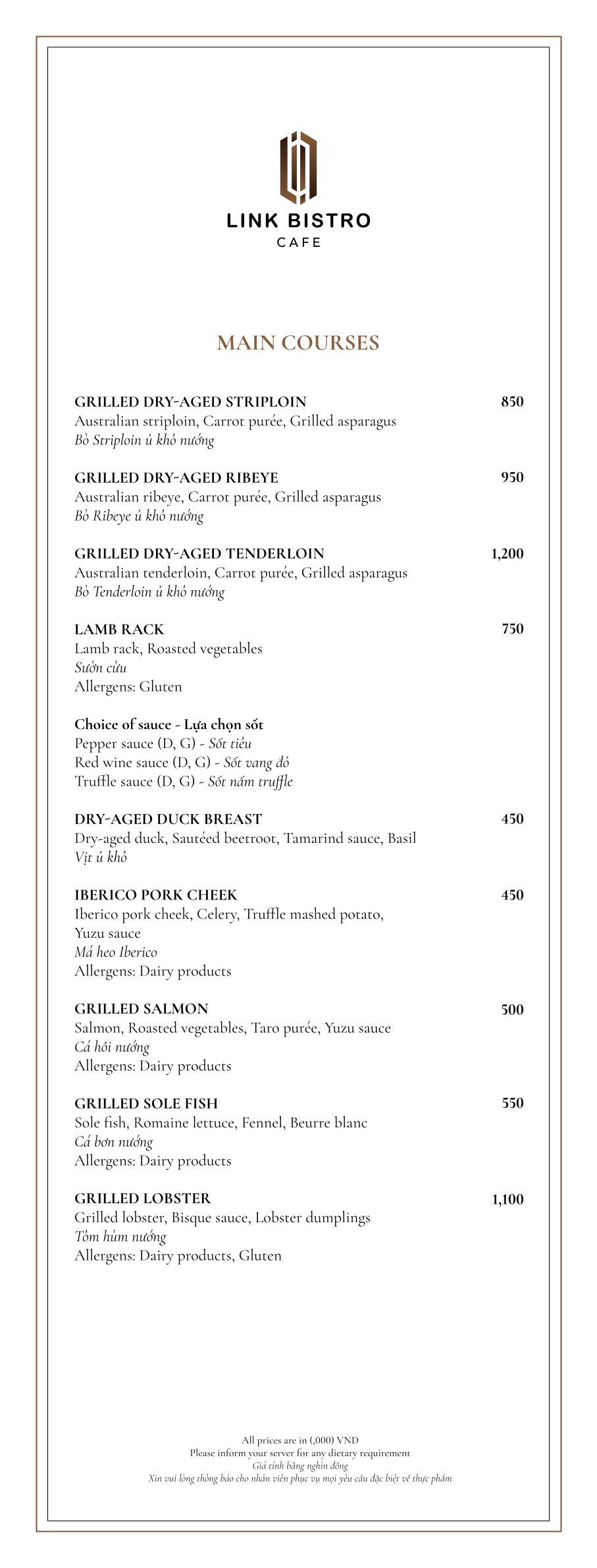 Menu Link Bistro Cafe - Bà Triệu 9 