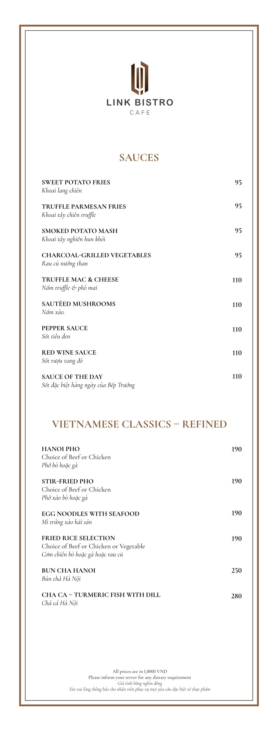 Menu Link Bistro Cafe - Bà Triệu 5 