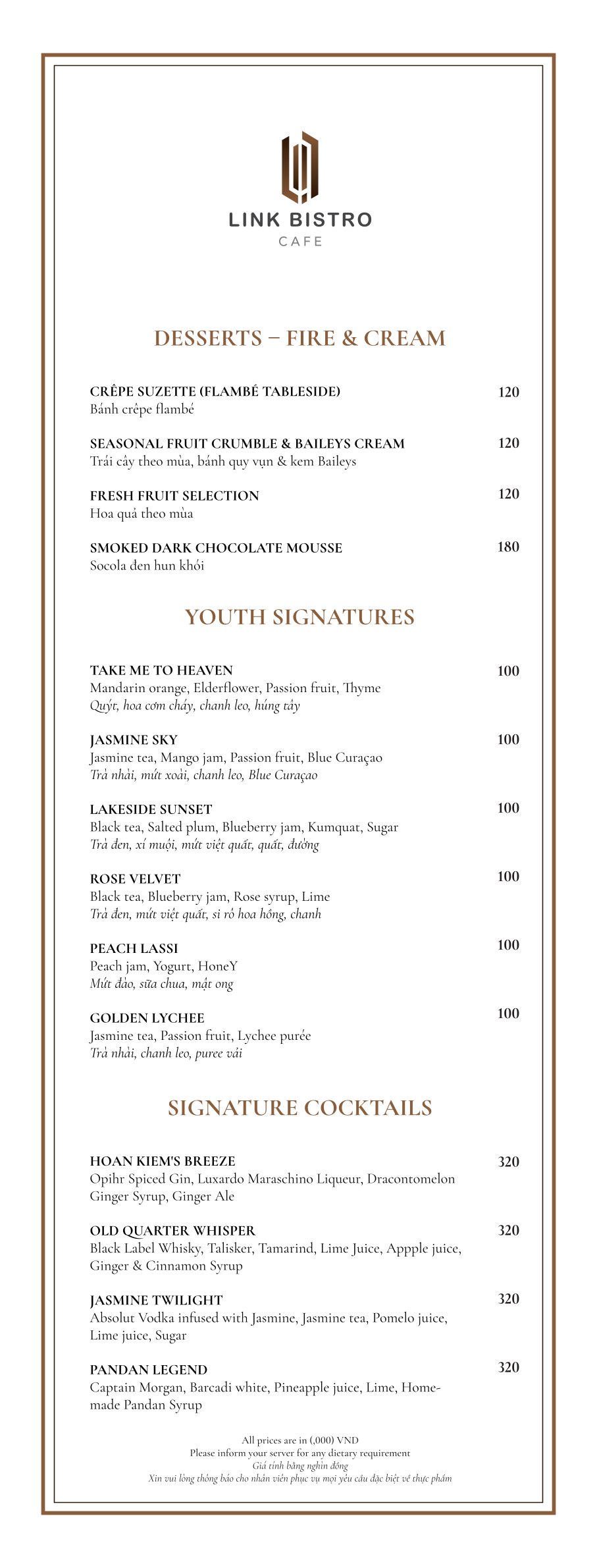 Menu Link Bistro Cafe - Bà Triệu 6 