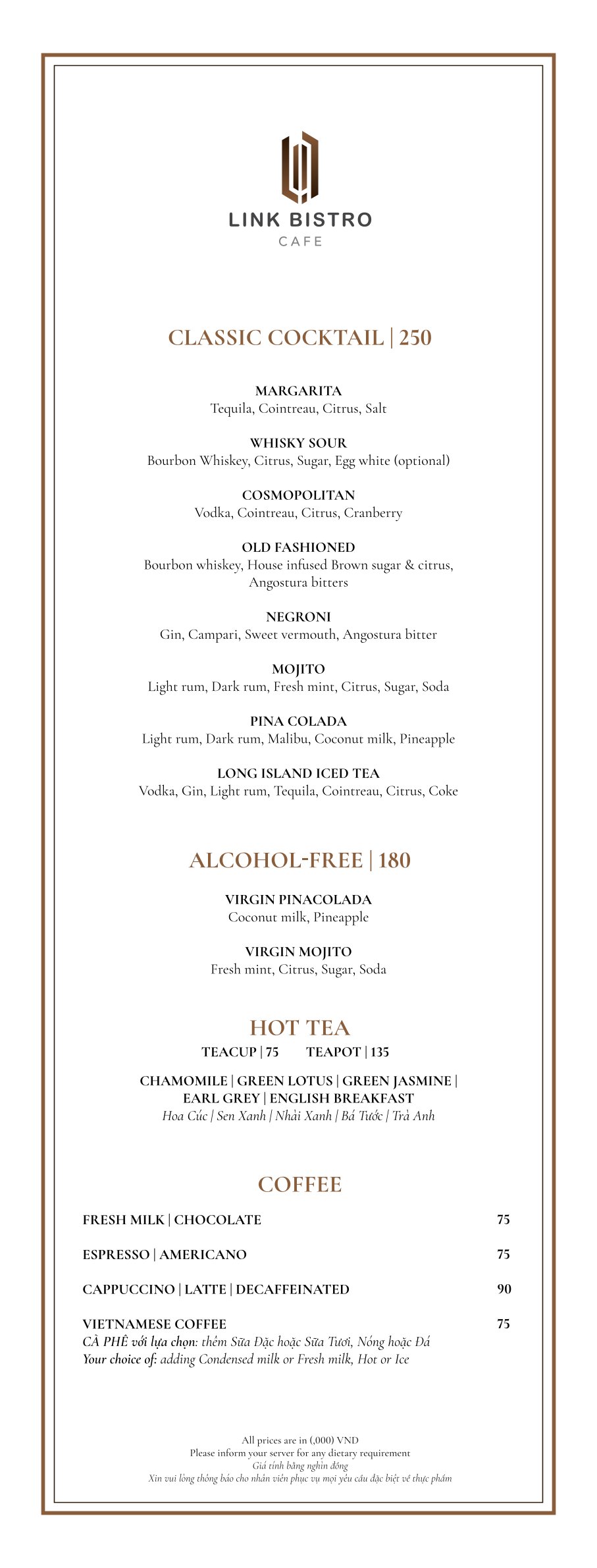 Menu Link Bistro Cafe - Bà Triệu 7 