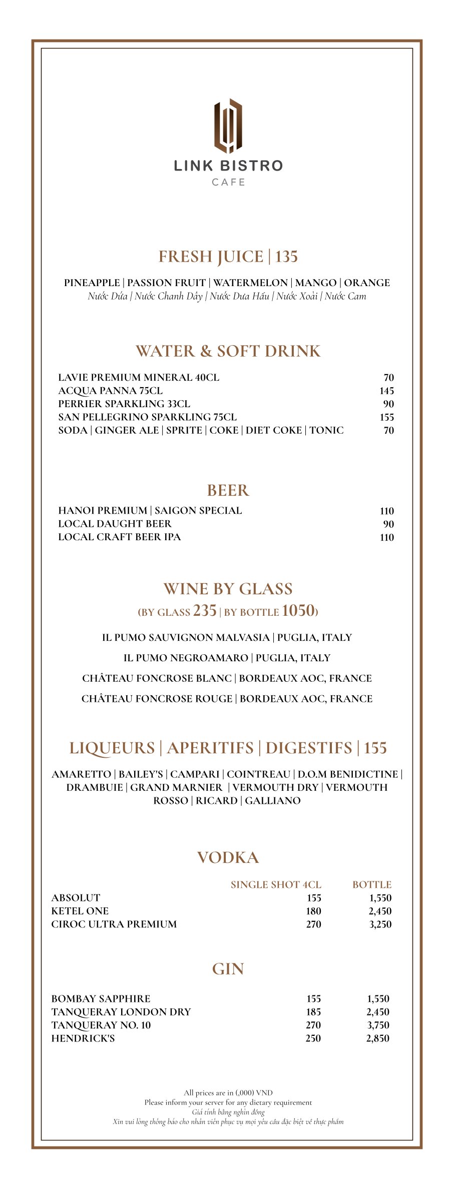 Menu Link Bistro Cafe - Bà Triệu 8 