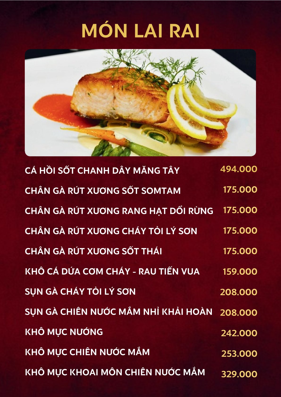 Menu Nhà hàng Lộc Vàng - Bông Sao 7