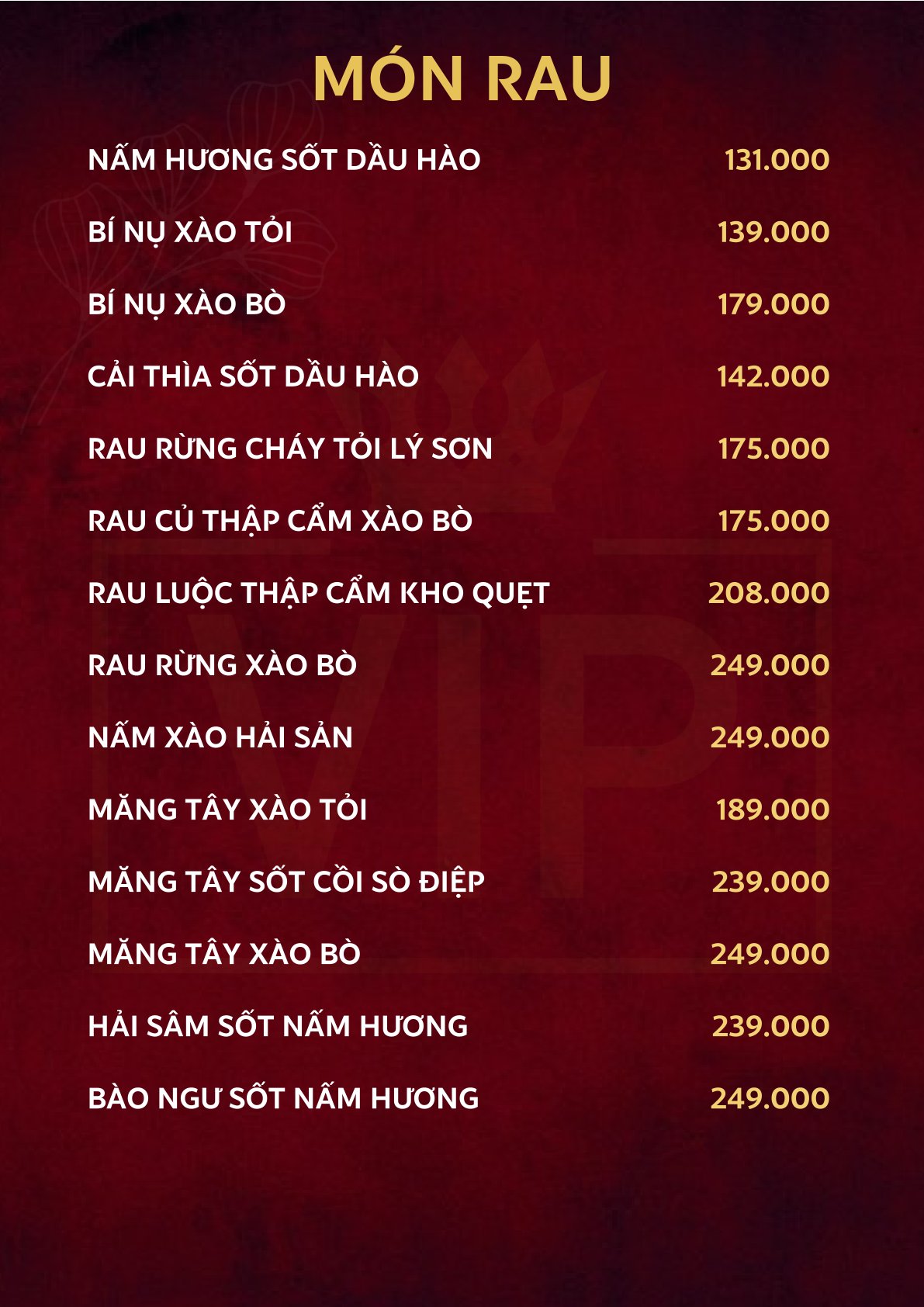 Menu Nhà hàng Lộc Vàng - Bông Sao 9 