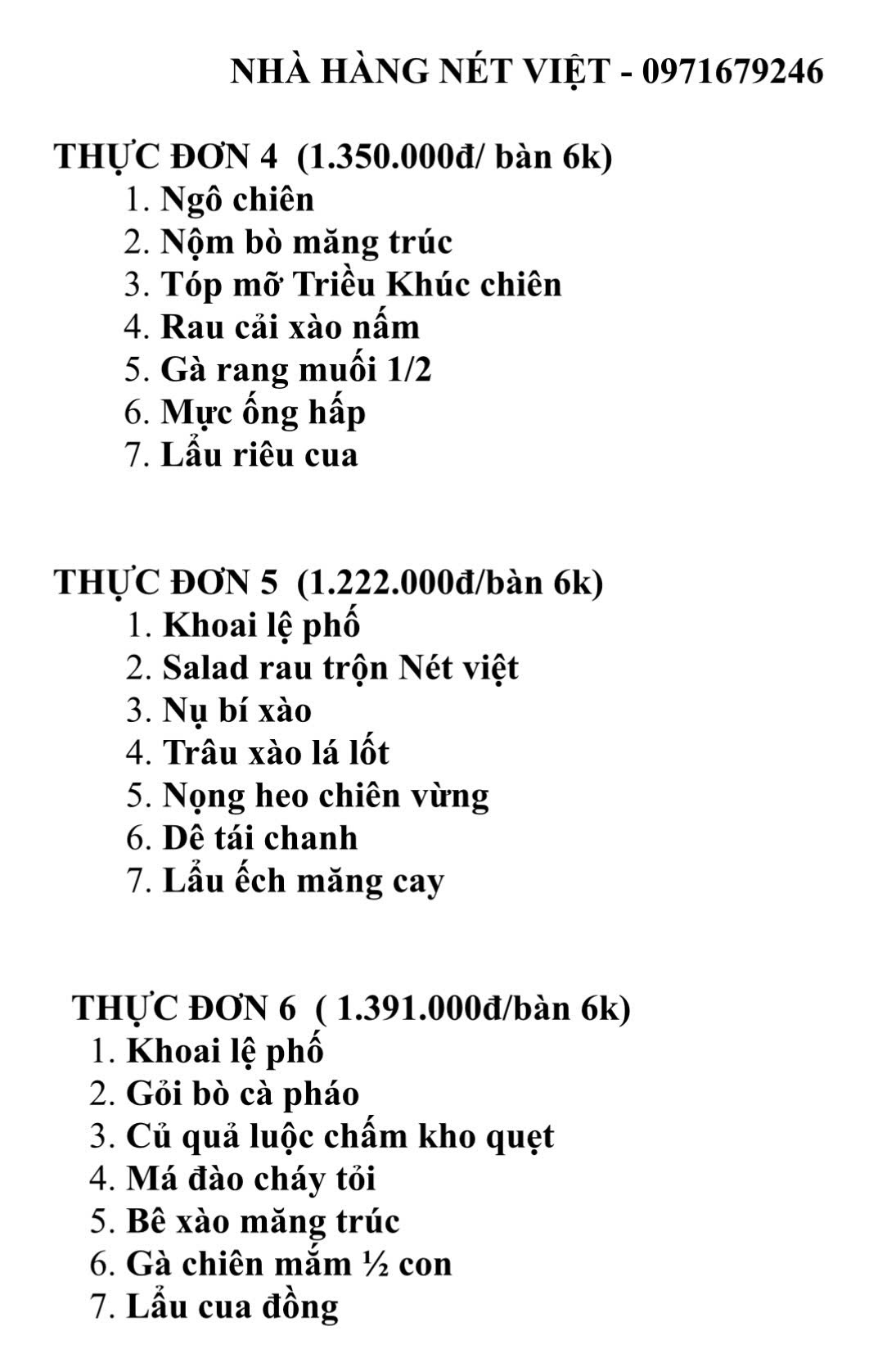 Menu Nét Việt - KĐT Kim Văn Kim Lũ 2 
