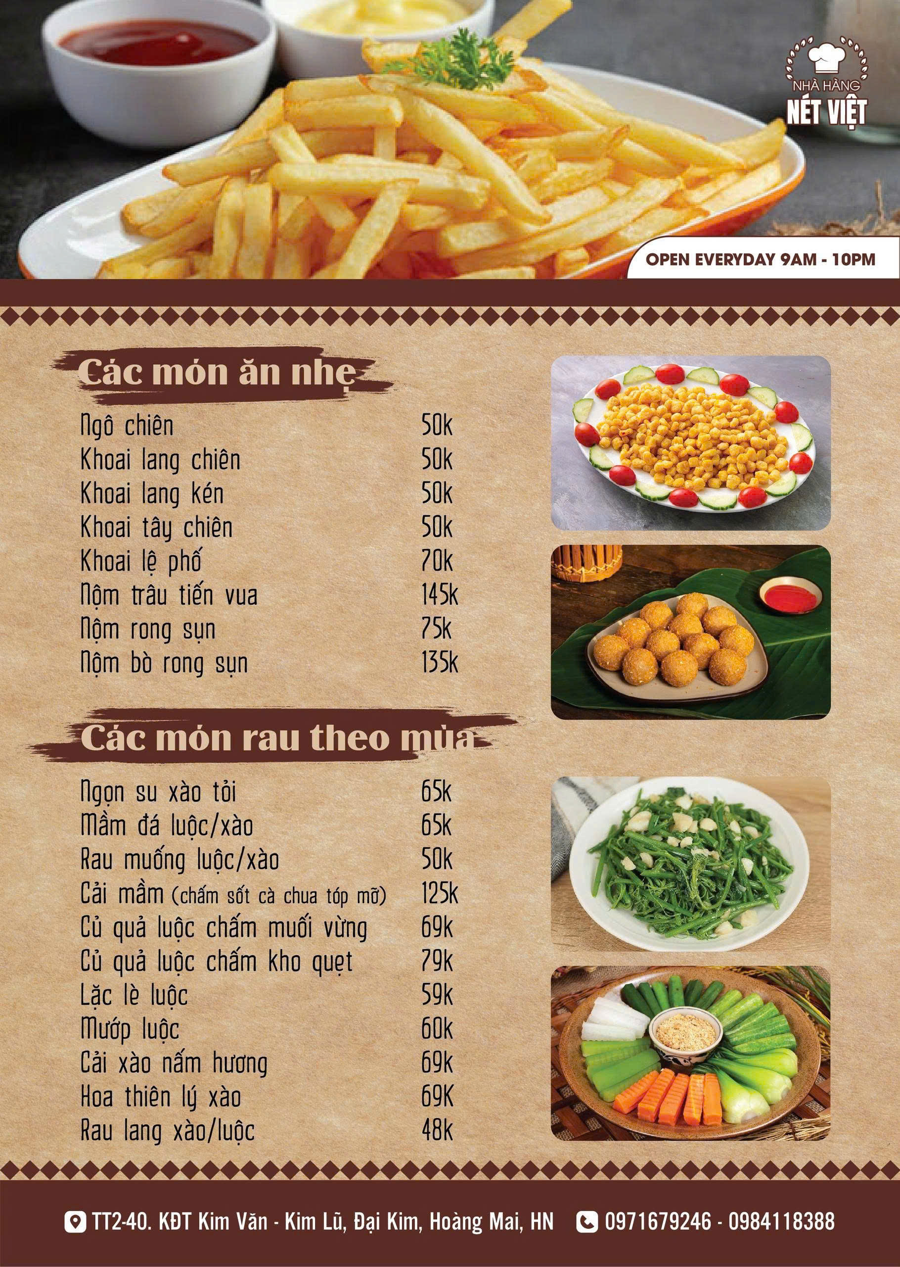 Menu Nét Việt - KĐT Kim Văn Kim Lũ 4 