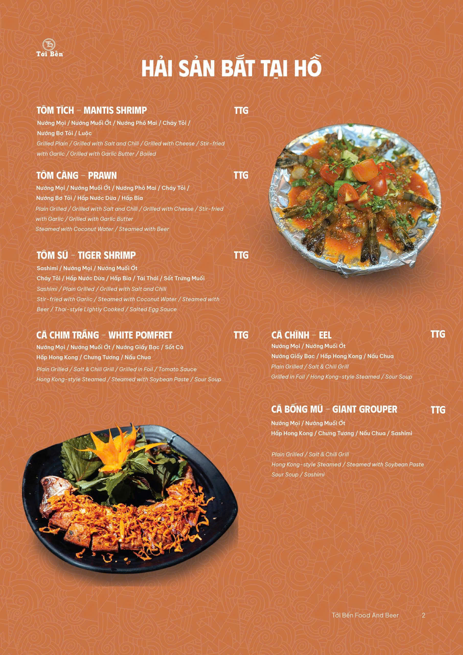 Menu Quán Tới Bến - Bến Vân Đồn 2 