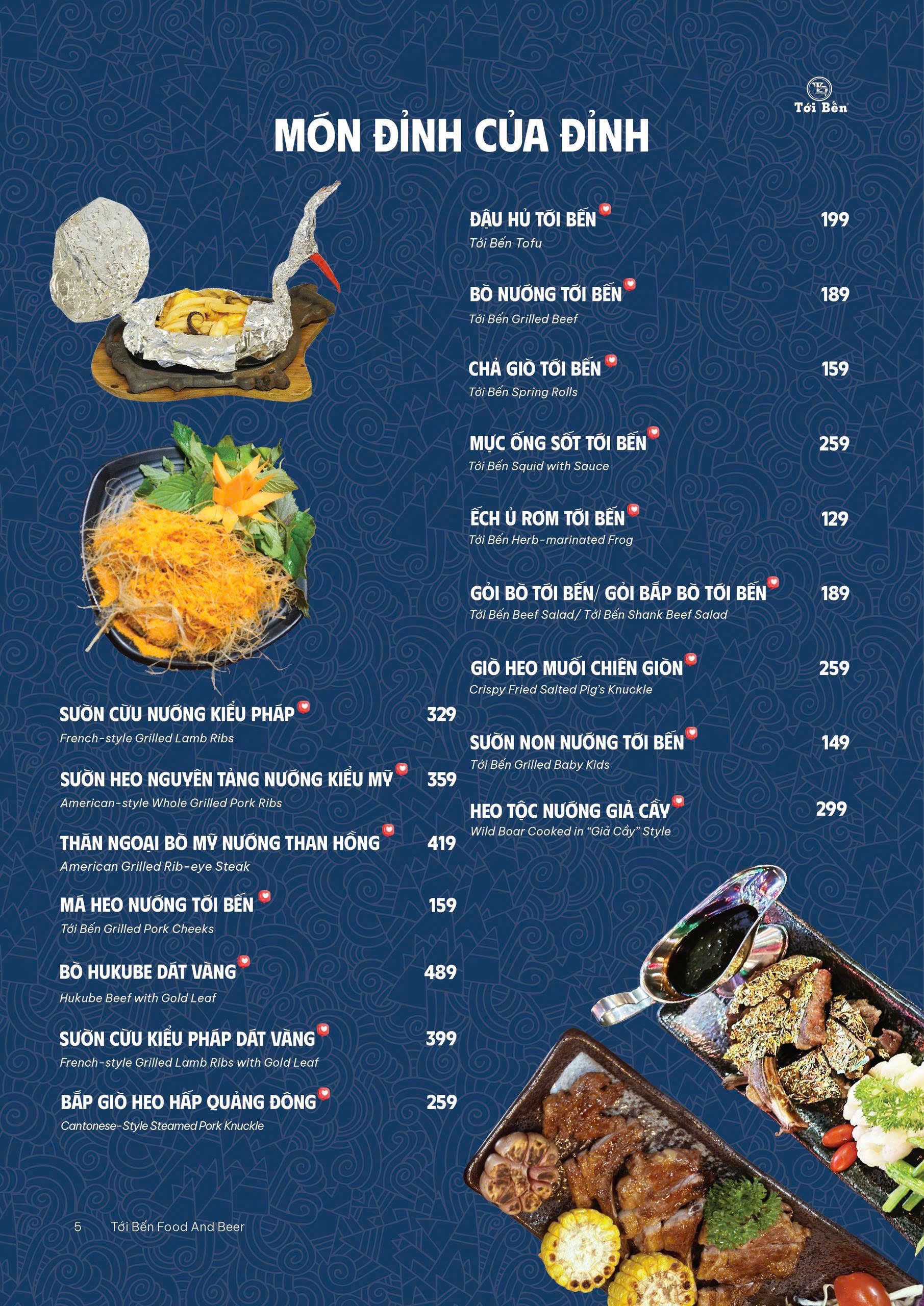 Menu Quán Tới Bến - Bến Vân Đồn 5 