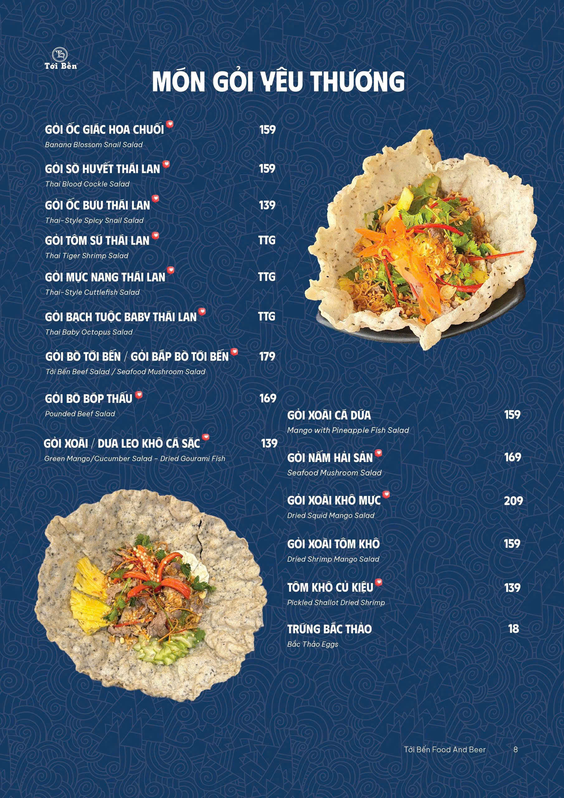 Menu Quán Tới Bến - Bến Vân Đồn 8 