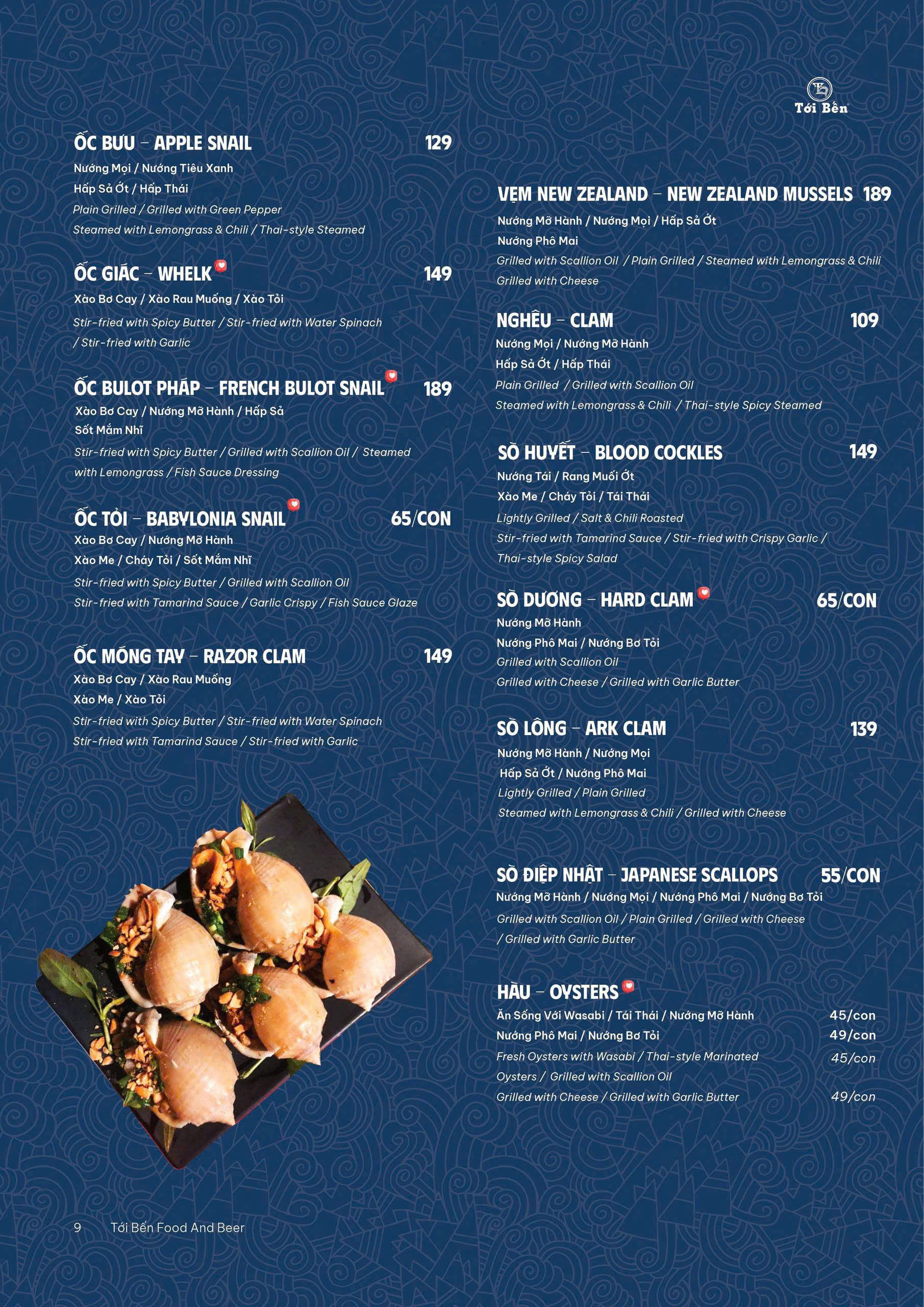 Menu Quán Tới Bến - Bến Vân Đồn 9 