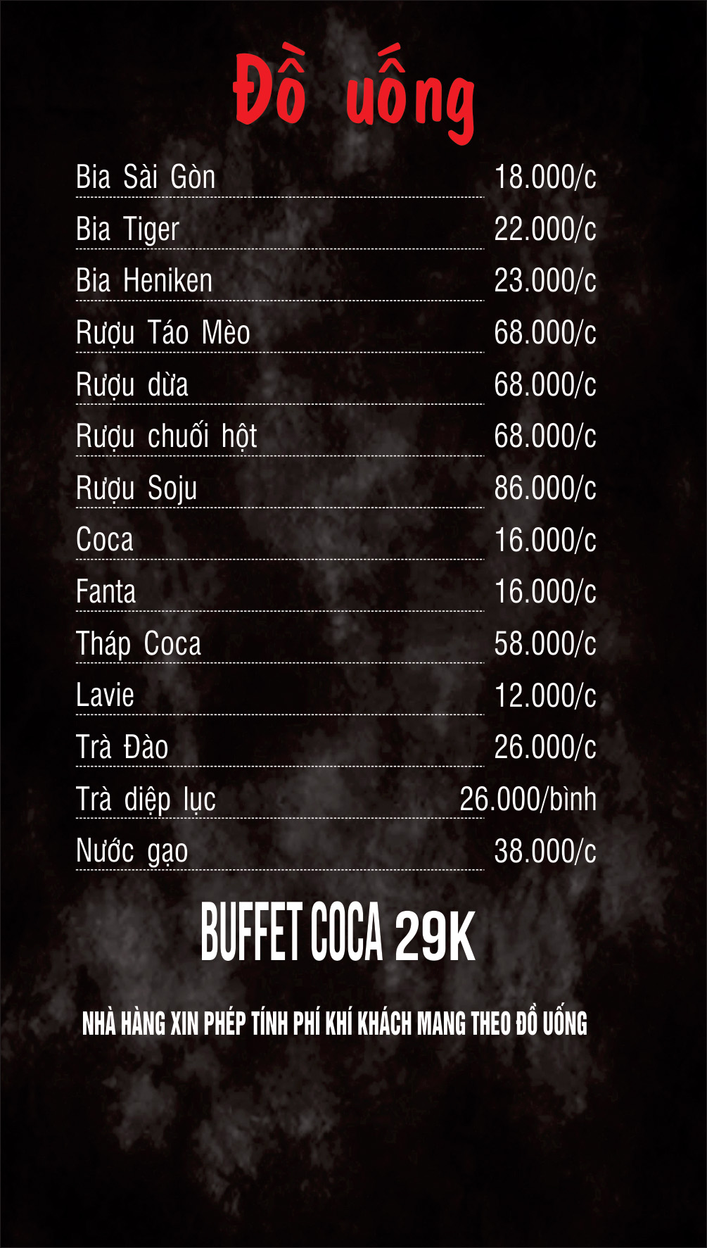 Menu Quán Toọng – Lĩnh Nam 9