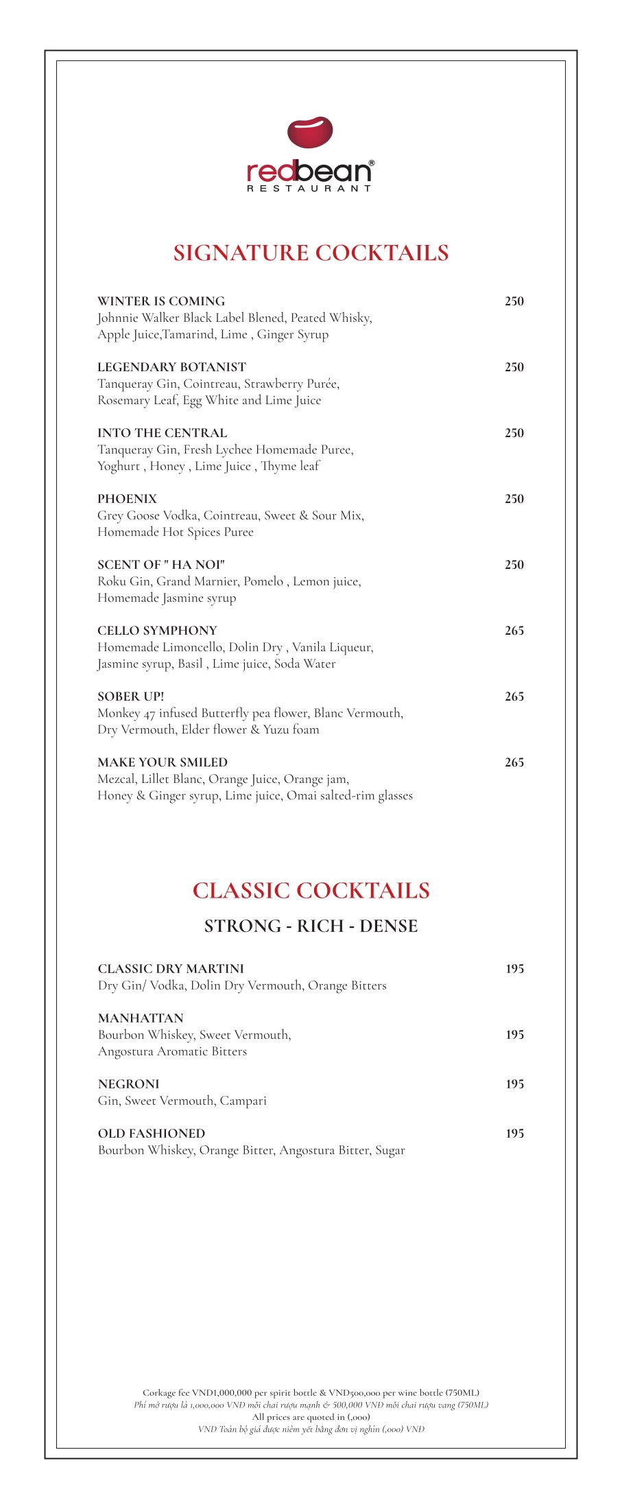 Menu Red Bean Central Restaurant – Hàng Thùng 9 