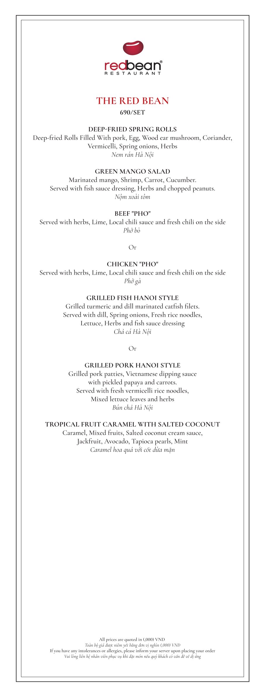Menu Red Bean Restaurant - Mã Mây 3 