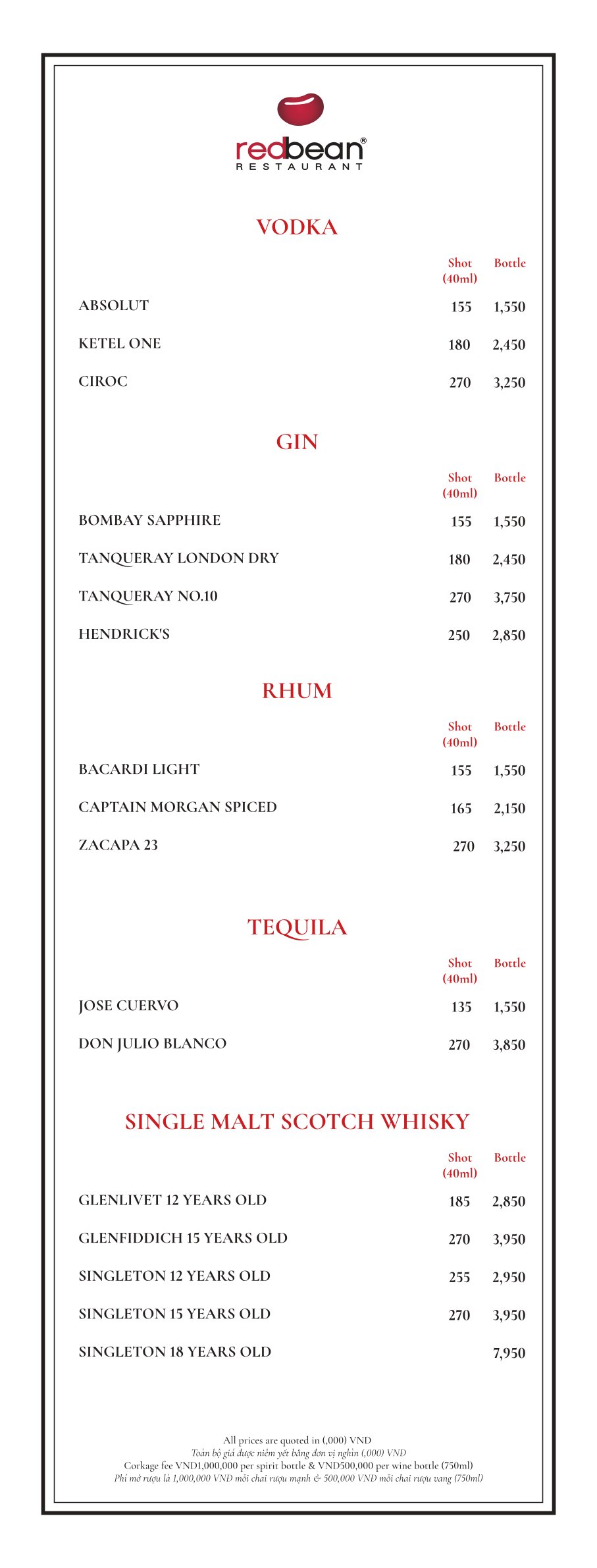 Menu Red Bean Restaurant - Mã Mây 7