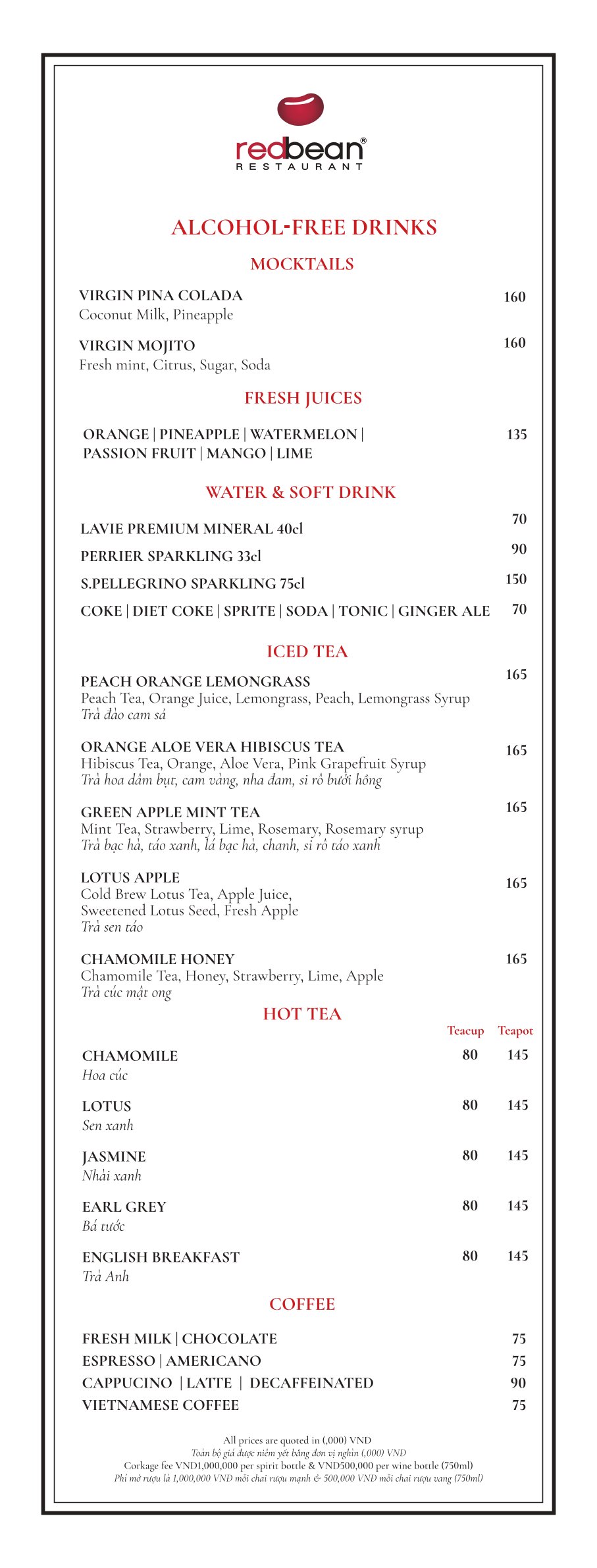 Menu Red Bean Restaurant - Mã Mây 9